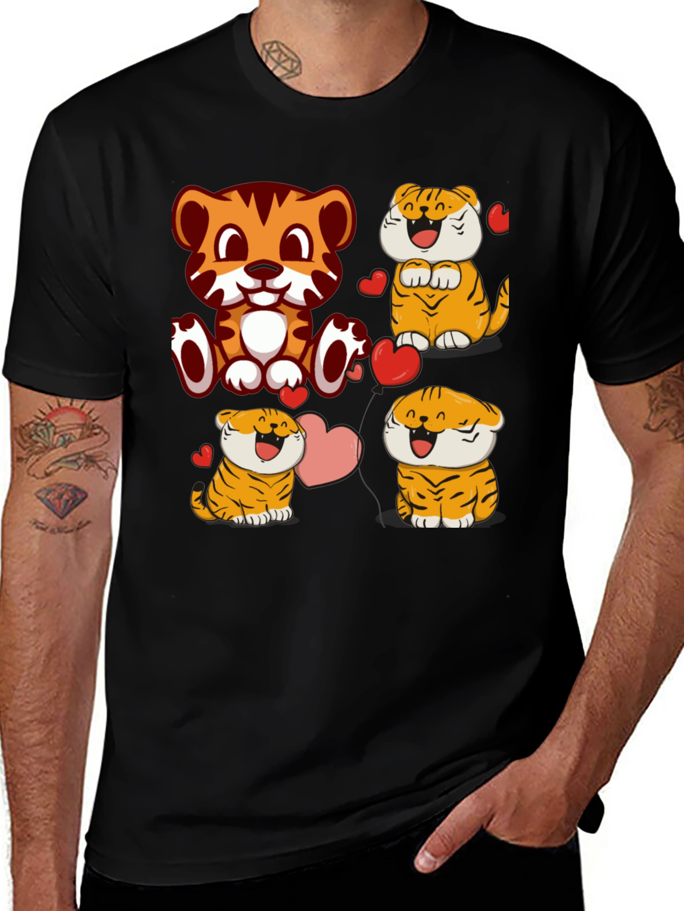 Variant 12 of Cute Cartoon Tiger Graphic Tee - Black