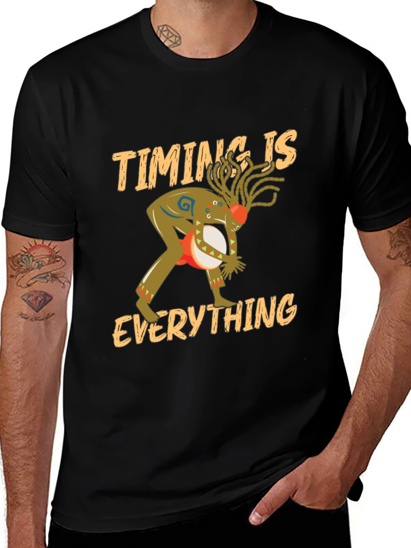 Variant 19 of Timing Is Everything Black Graphic Tee