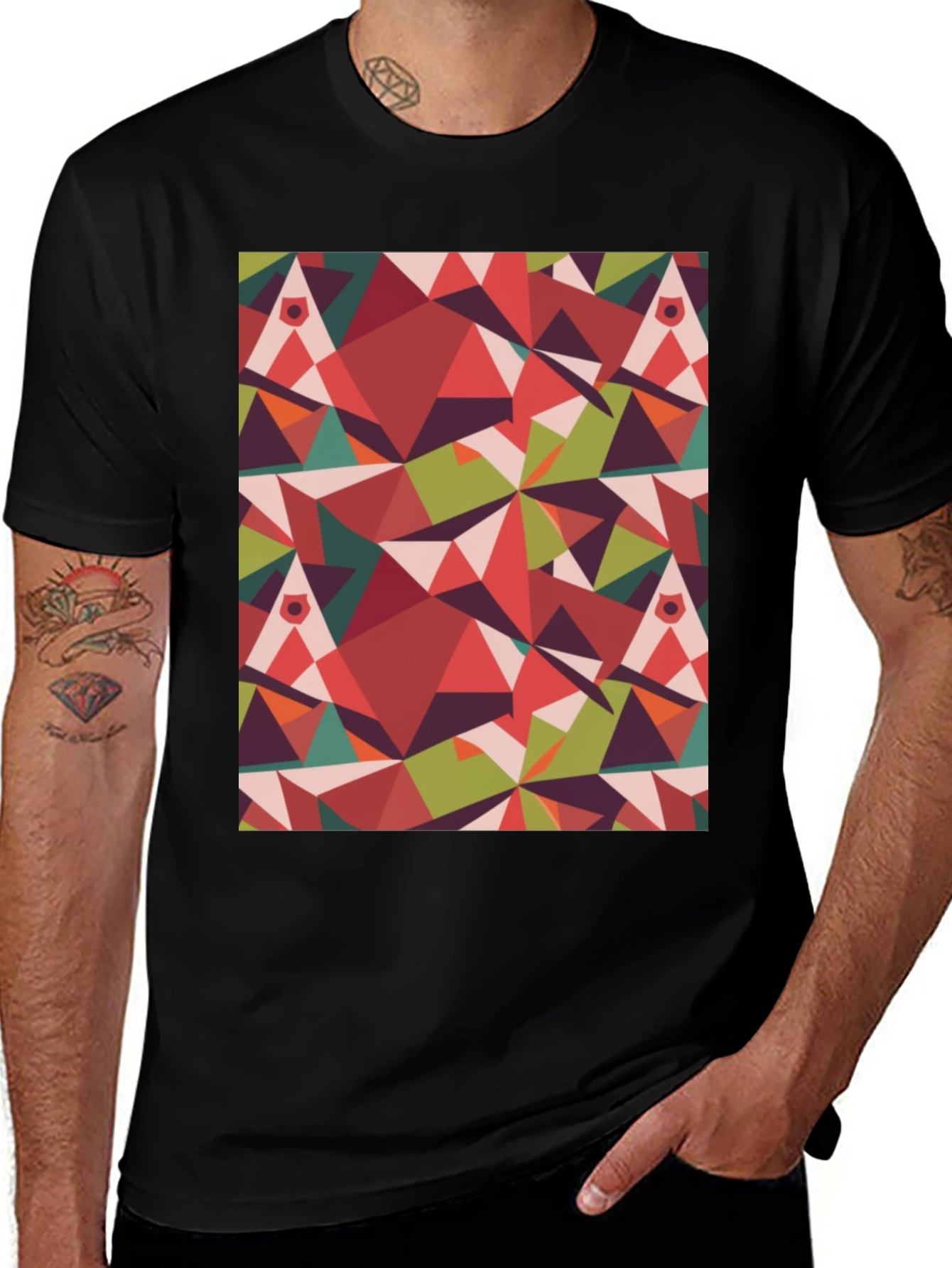 Variant 16 of Geometric Triangle Pattern Black T-Shirt