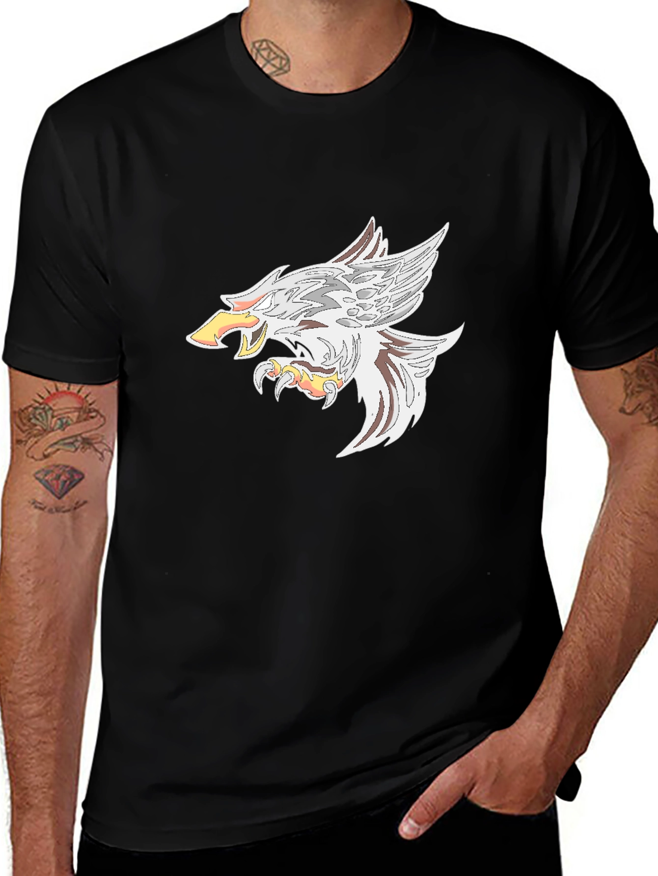 Variant 6 of Men's Black T-Shirt with Eagle Graphic