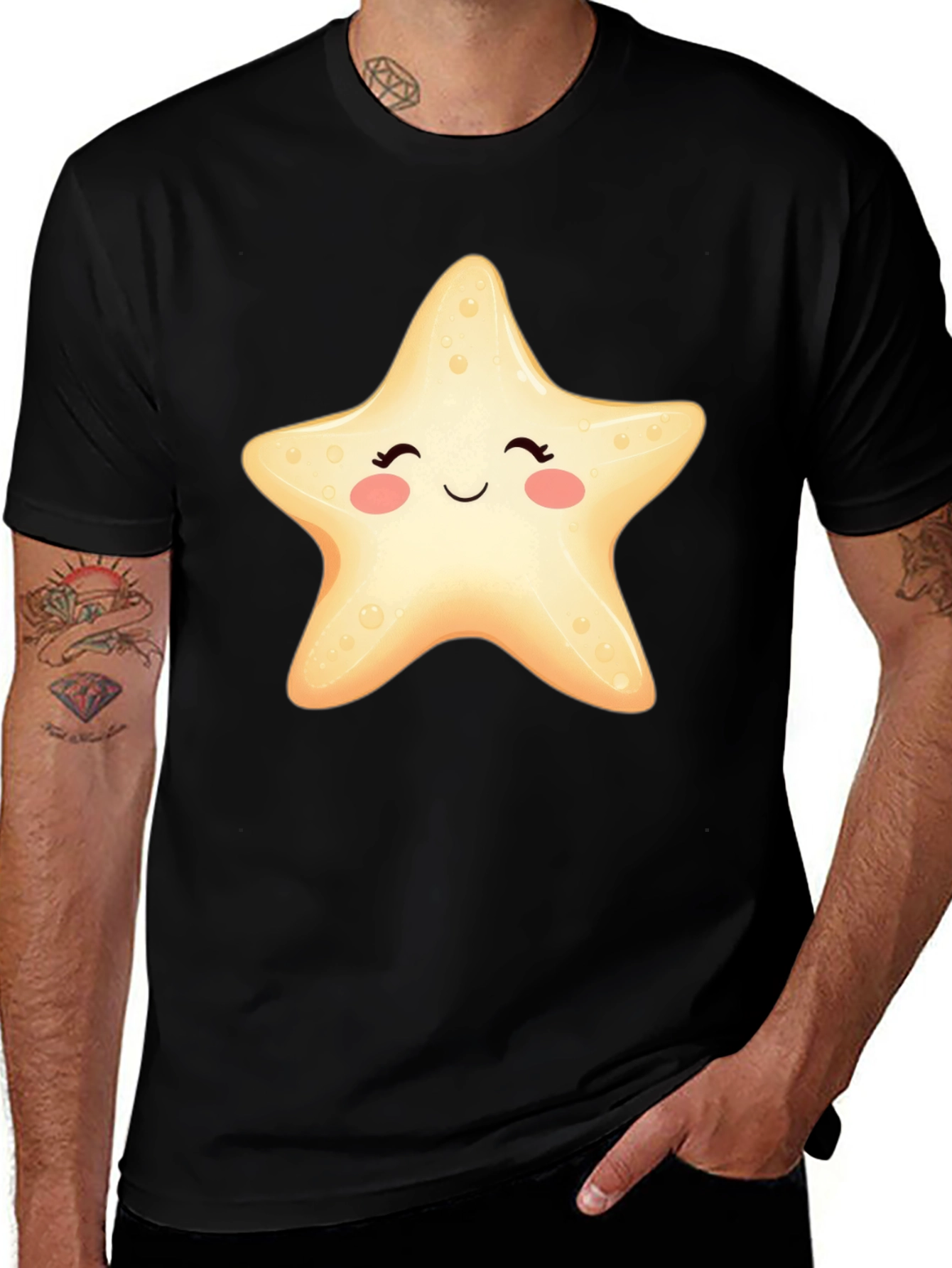 Variant 17 of Cute Starfish Graphic Tee - Unisex Black T-Shirt
