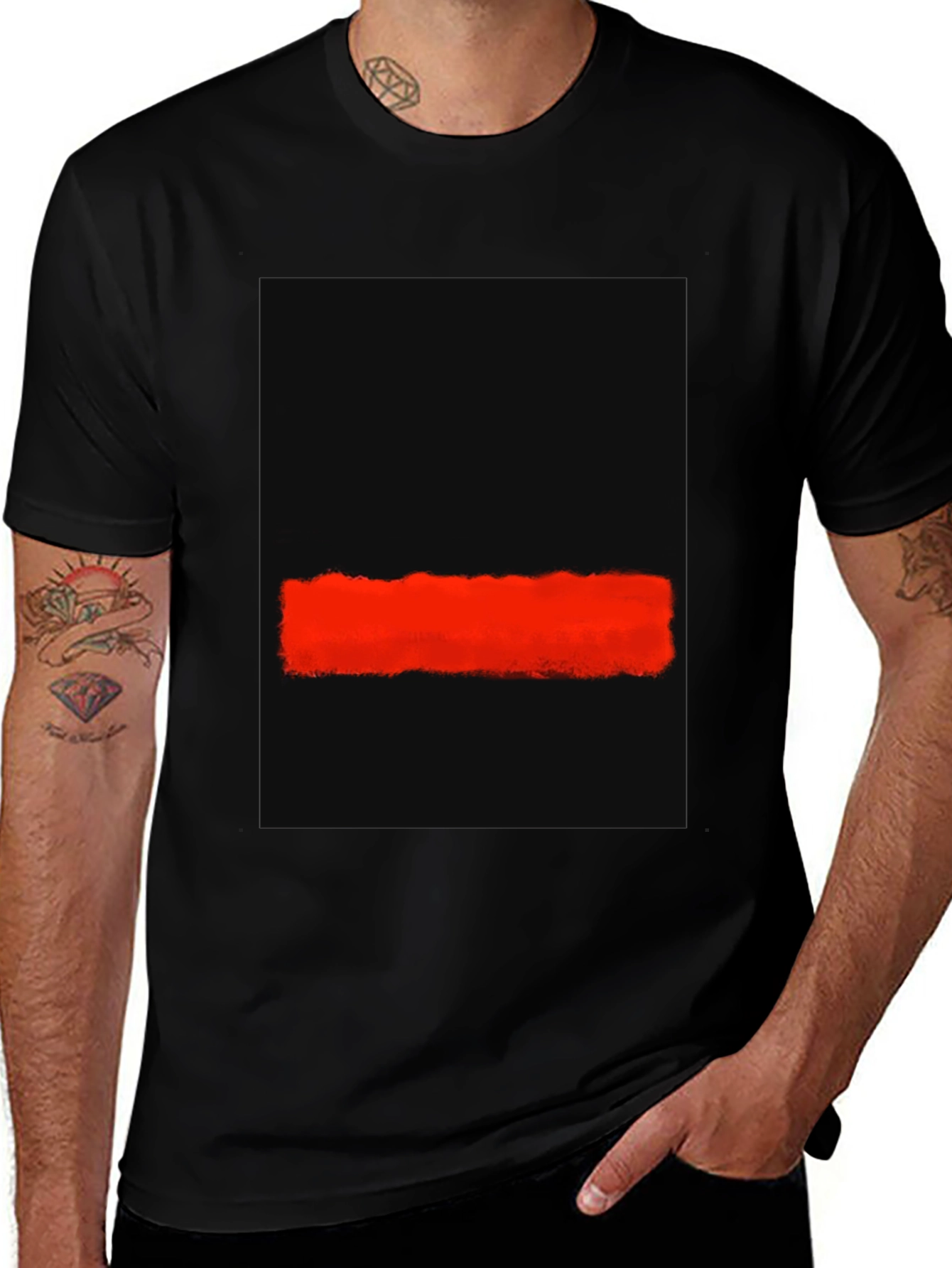 Abstract Red Stripe Black T-Shirt