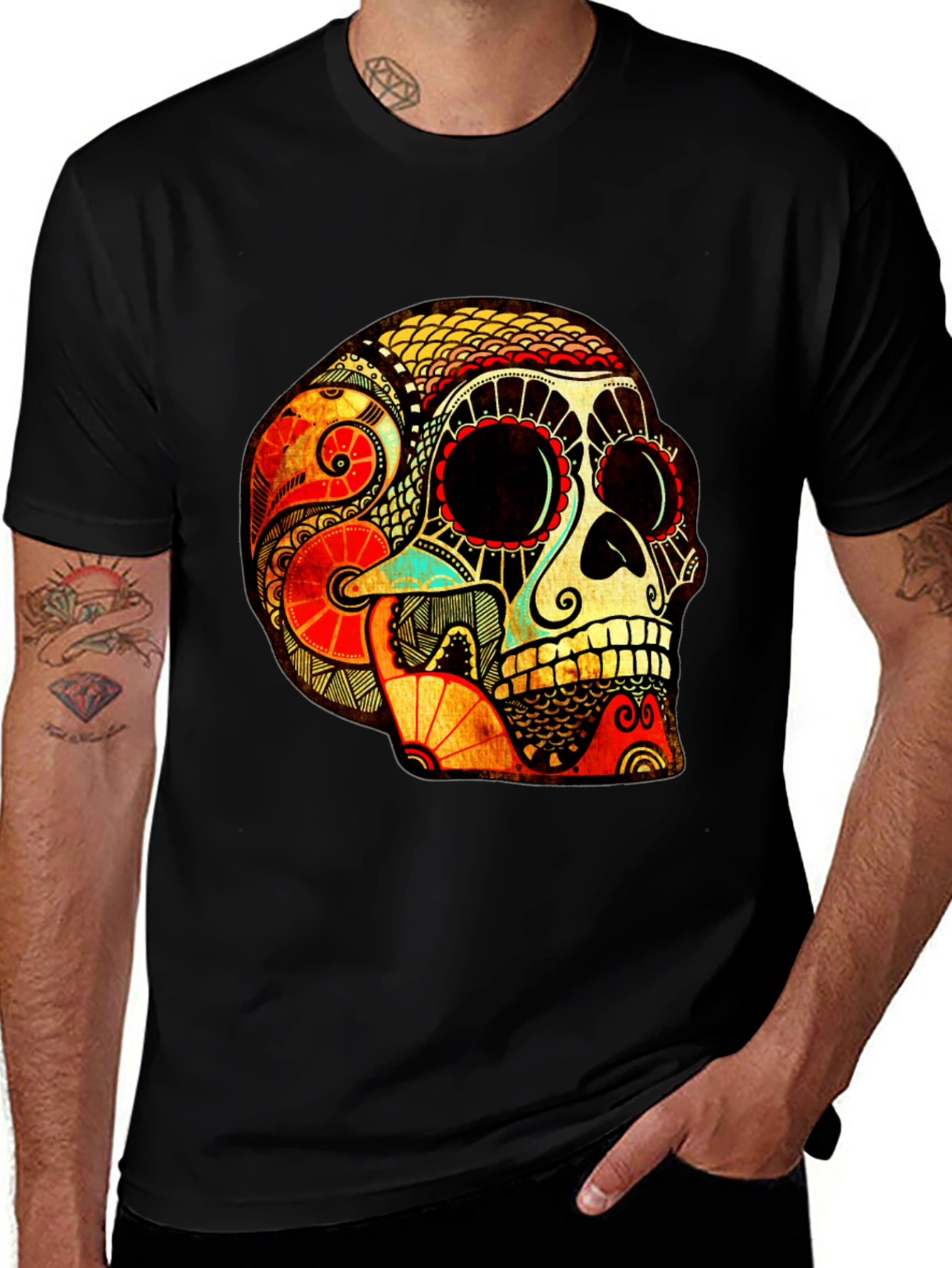 Variant 28 of Sugar Skull Graphic Tee - Black