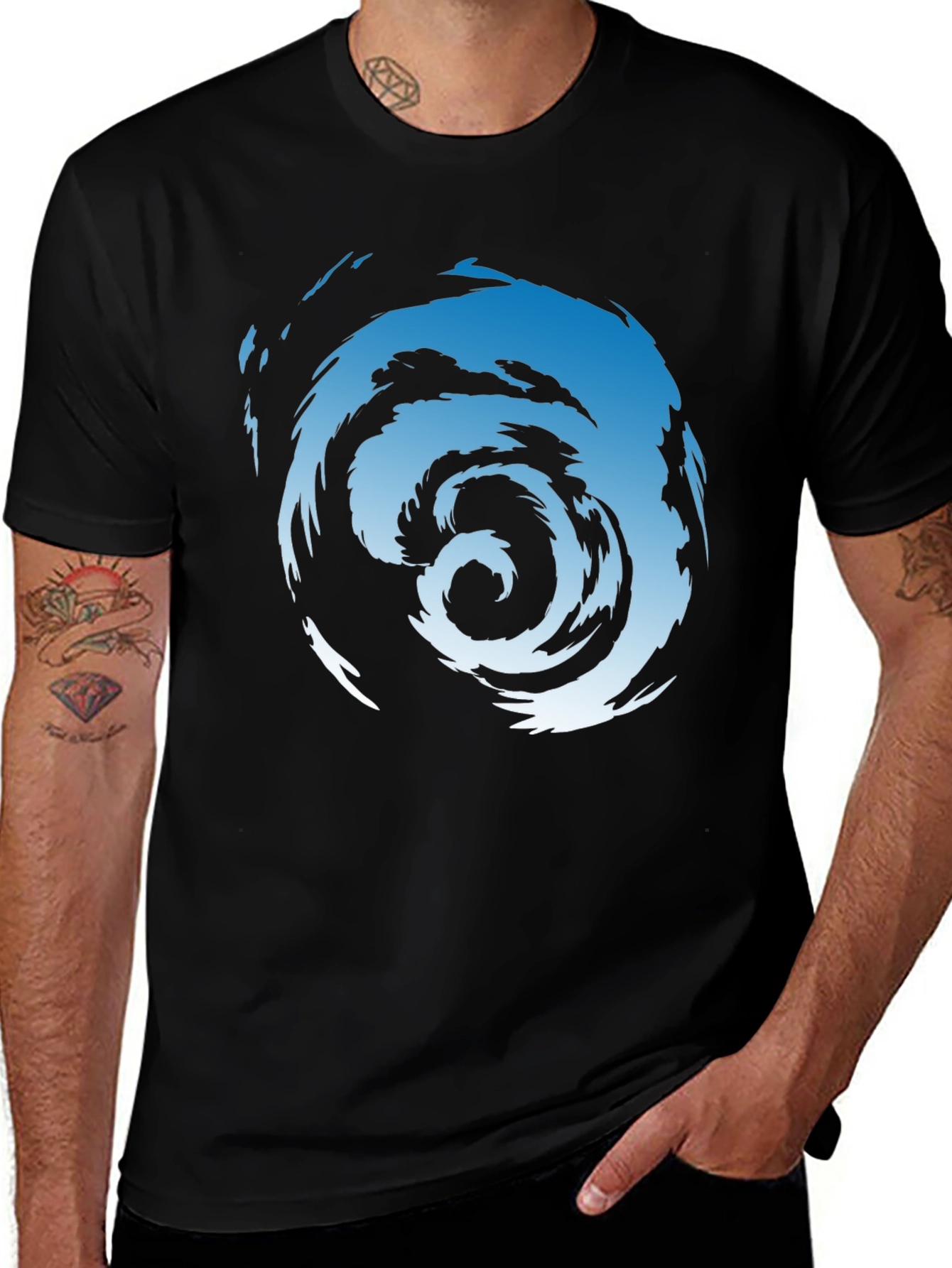 Variant 11 of Abstract Swirl Graphic Tee - Men's Black Cotton T-Shirt