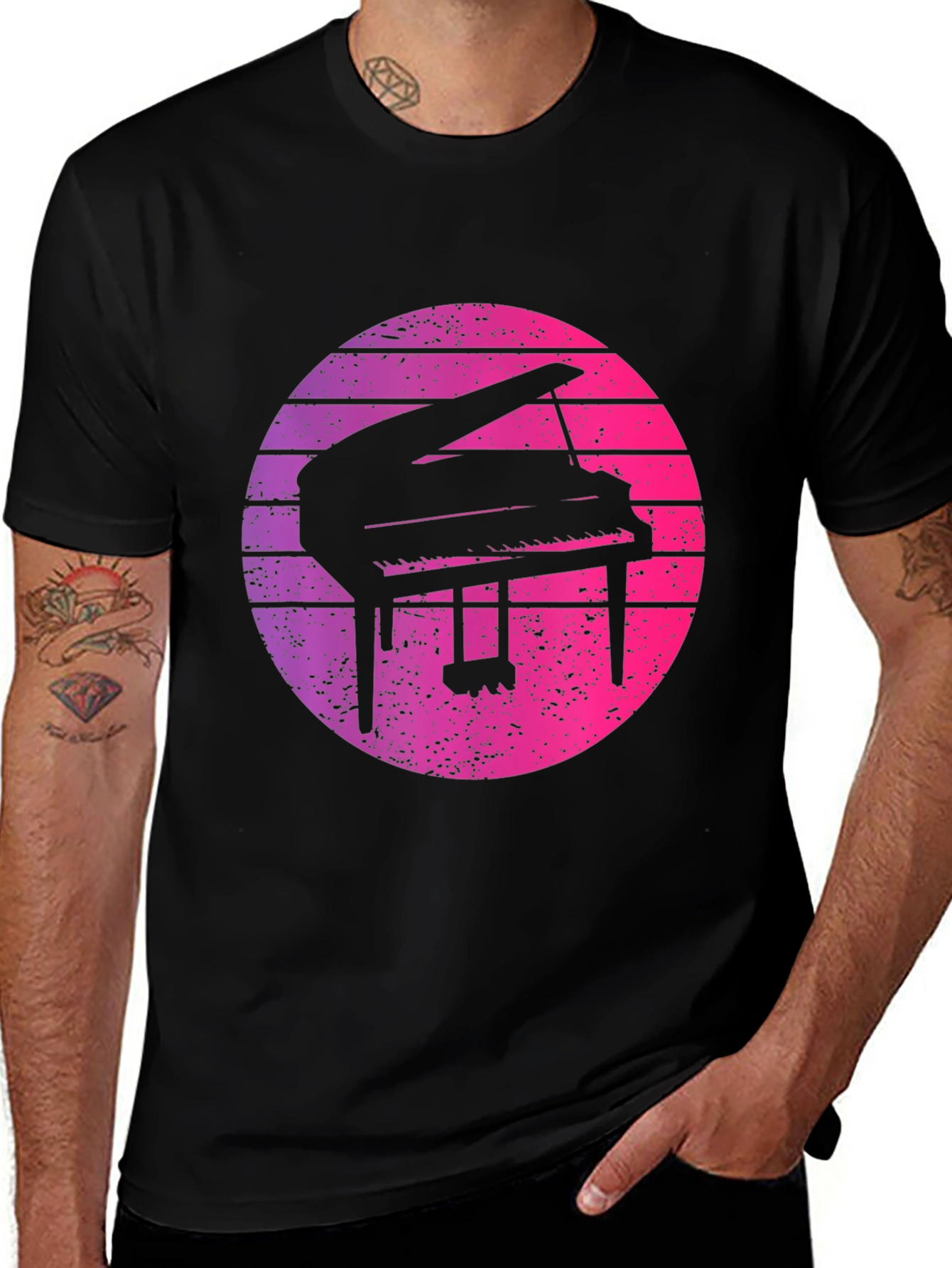 Variant 6 of Retro Piano Sunset T-Shirt - Stylish Music Lover Tee