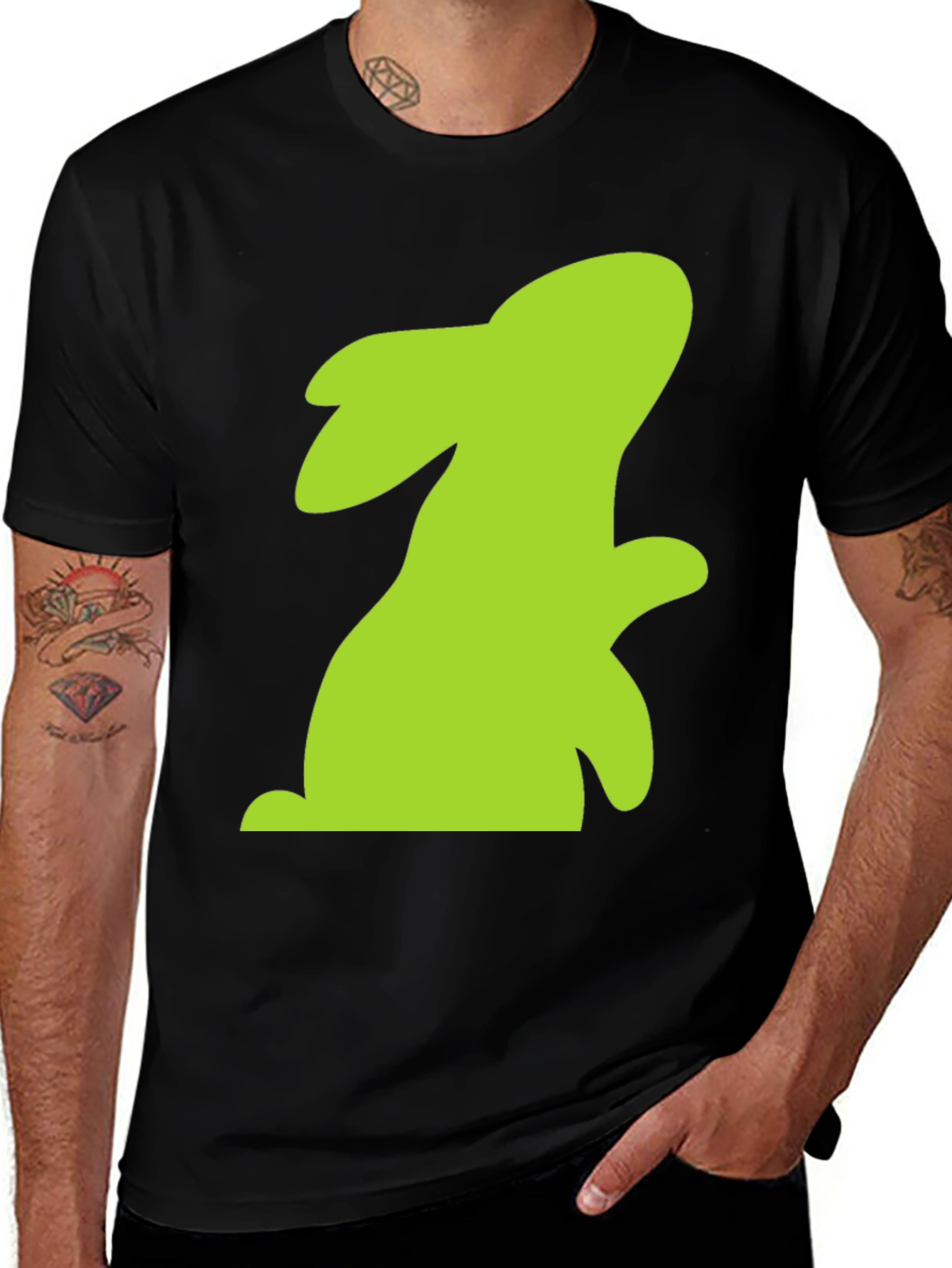 Variant 16 of Green Rabbit Graphic Black T-Shirt