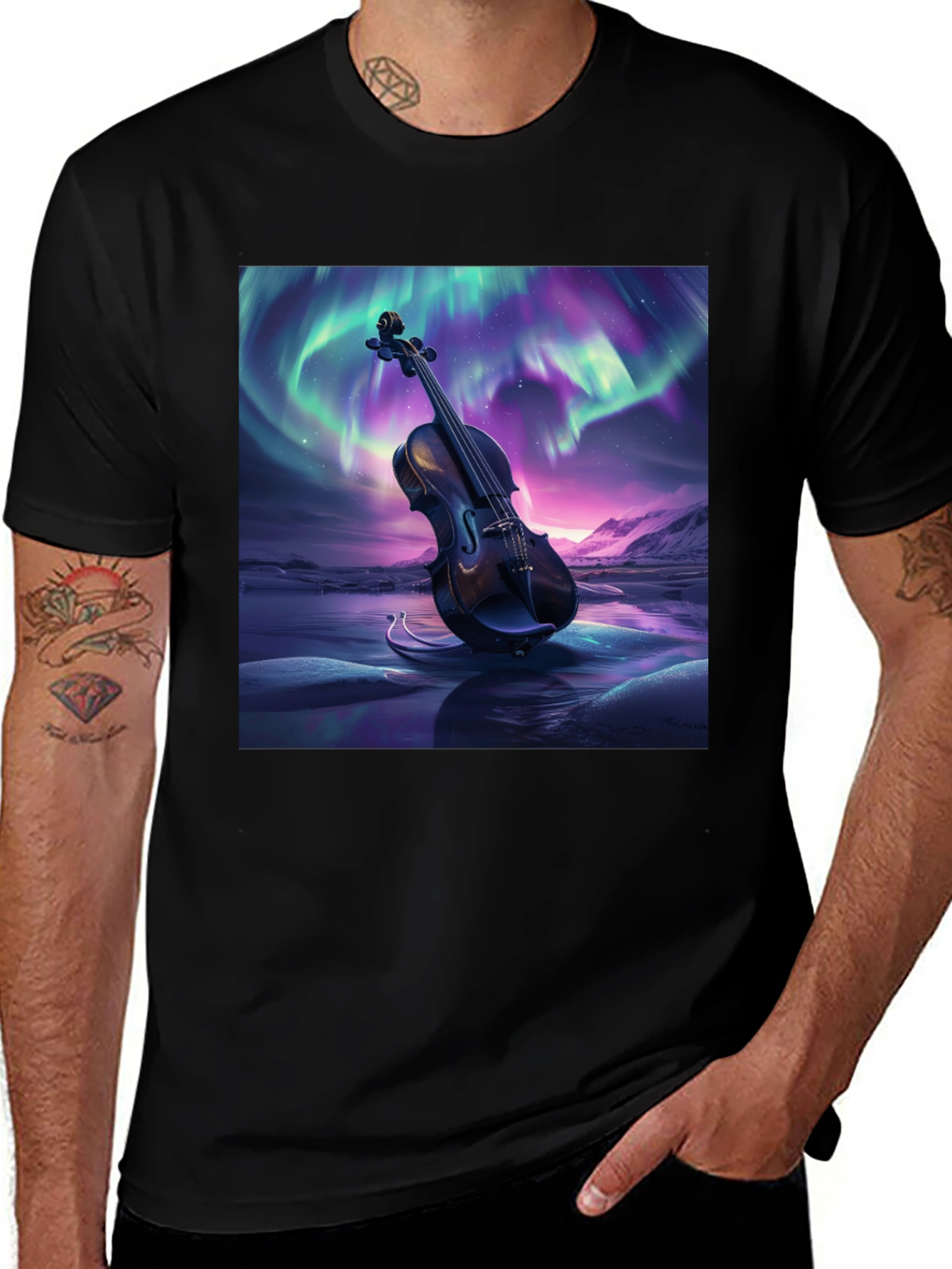 Variant 3 of Aurora Violin Graphic Tee - Unique Music Lover Shirt
