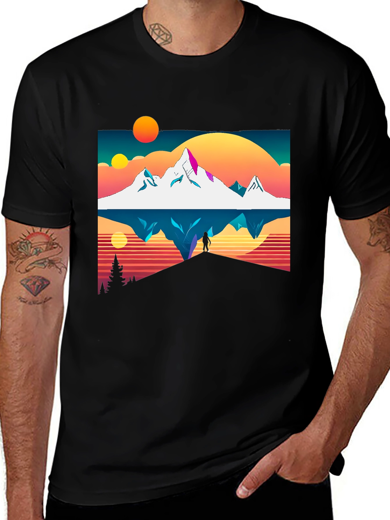 Variant 3 of Retro Mountain Reflection T-Shirt