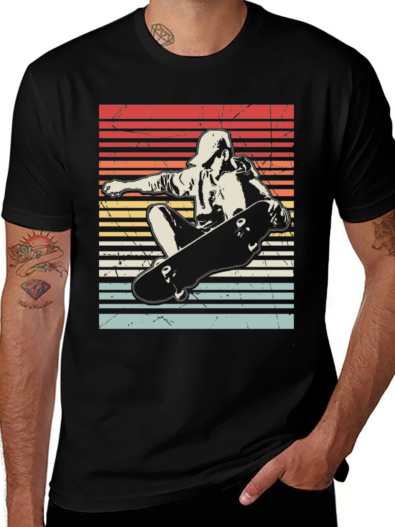 Variant 10 of Retro Skateboarder Graphic Tee - Black