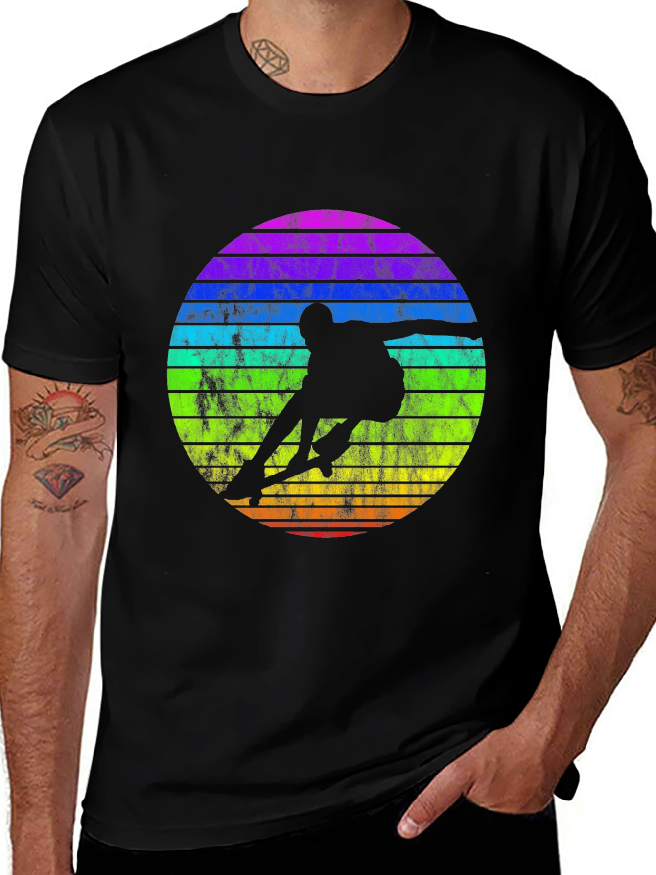Variant 16 of Retro Skater Graphic Tee - Rainbow Sunset Skateboarding Shirt