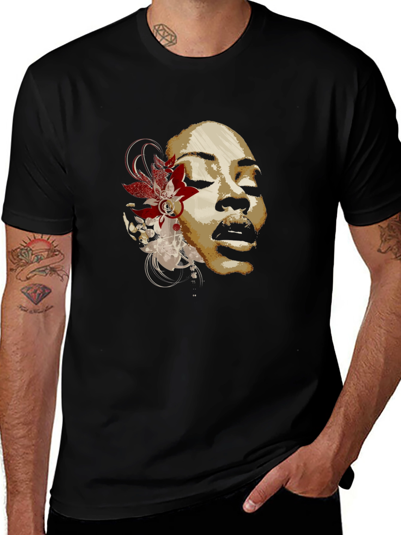 Variant 14 of Floral Woman Graphic T-Shirt - Black Cotton Blend