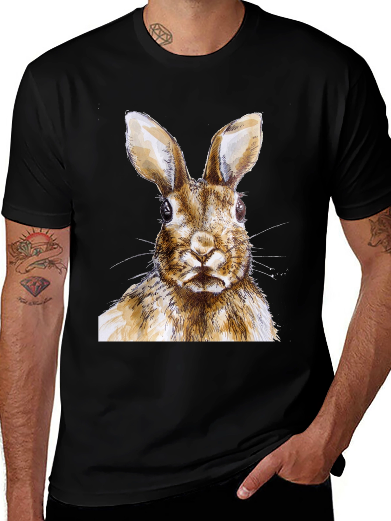 Variant 4 of Rabbit Graphic Print T-Shirt - Stylish Crew Neck Tee