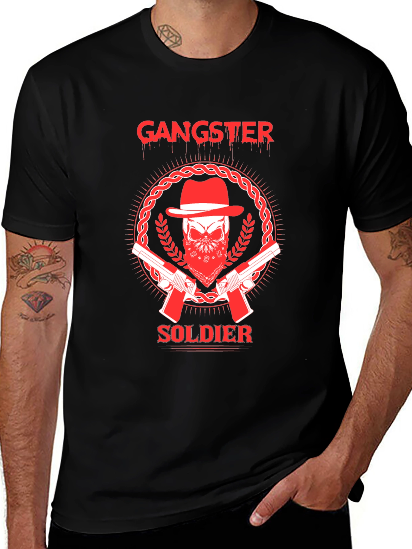 Variant 20 of Gangster Soldier Graphic Black T-Shirt