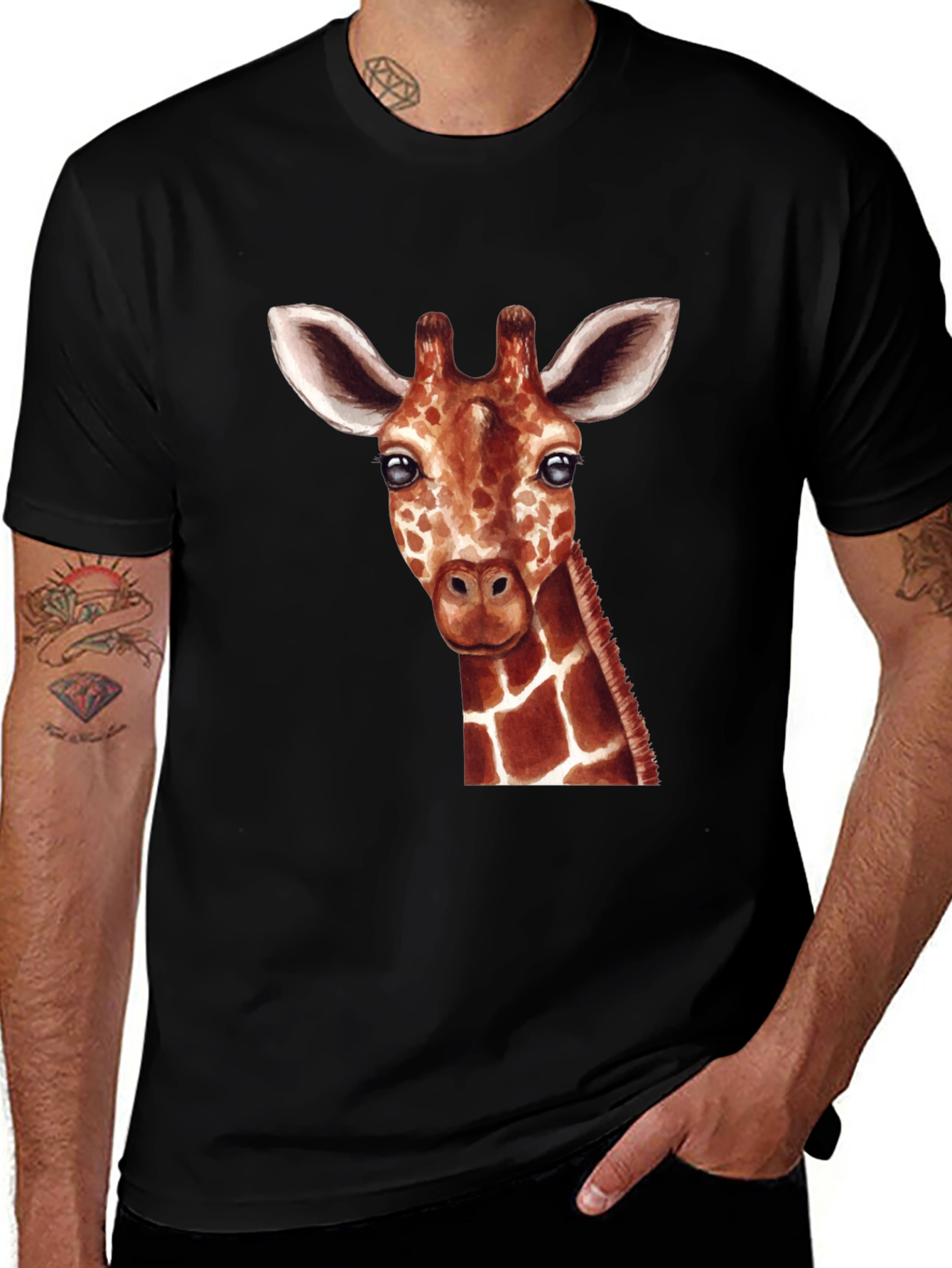 Variant 5 of Giraffe Graphic Black T-Shirt, Men's Crew Neck