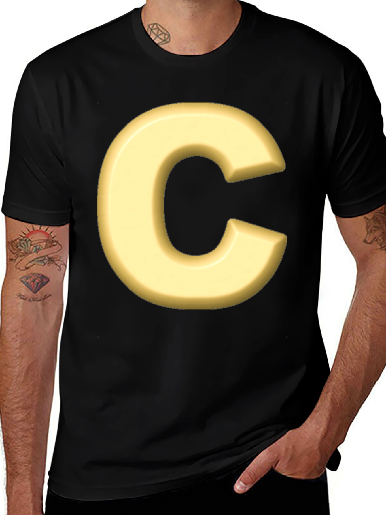 Variant 2 of Letter C T-Shirt - Black Cotton Graphic Tee