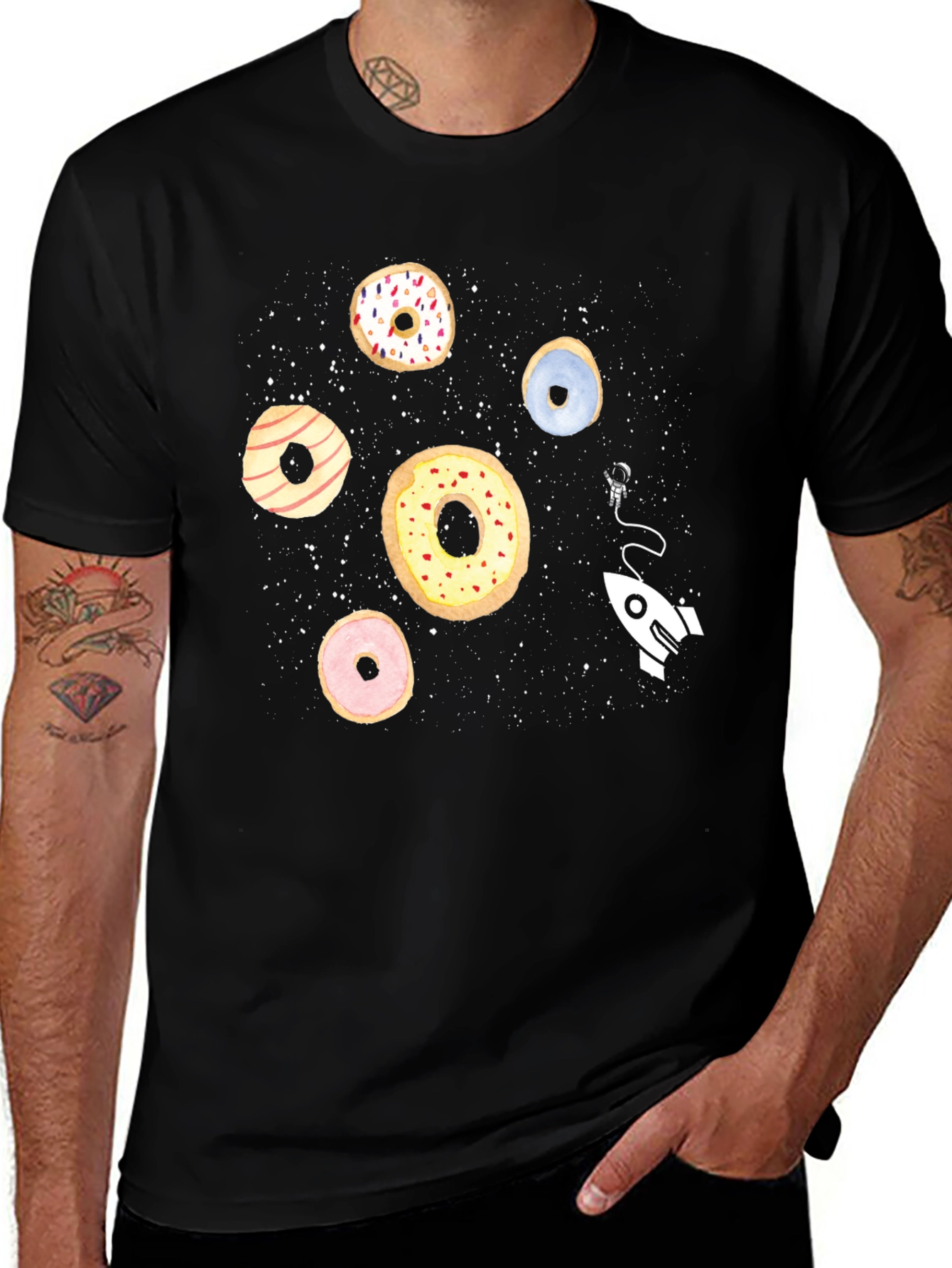 Variant 28 of Space Donut Graphic Tee - Black Cotton T-Shirt