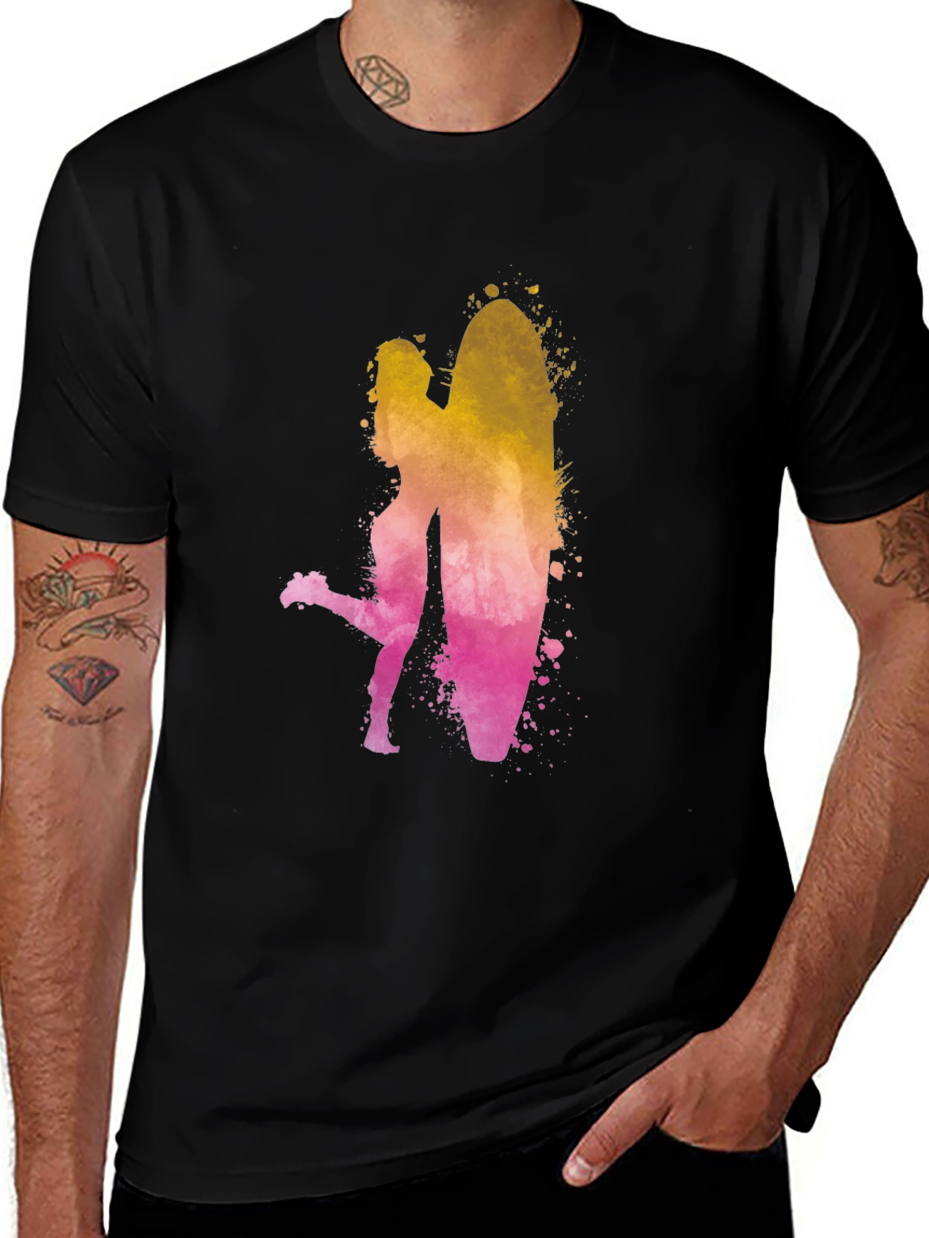 Variant 11 of Surfer Girl Watercolor T-Shirt - Black Cotton Tee