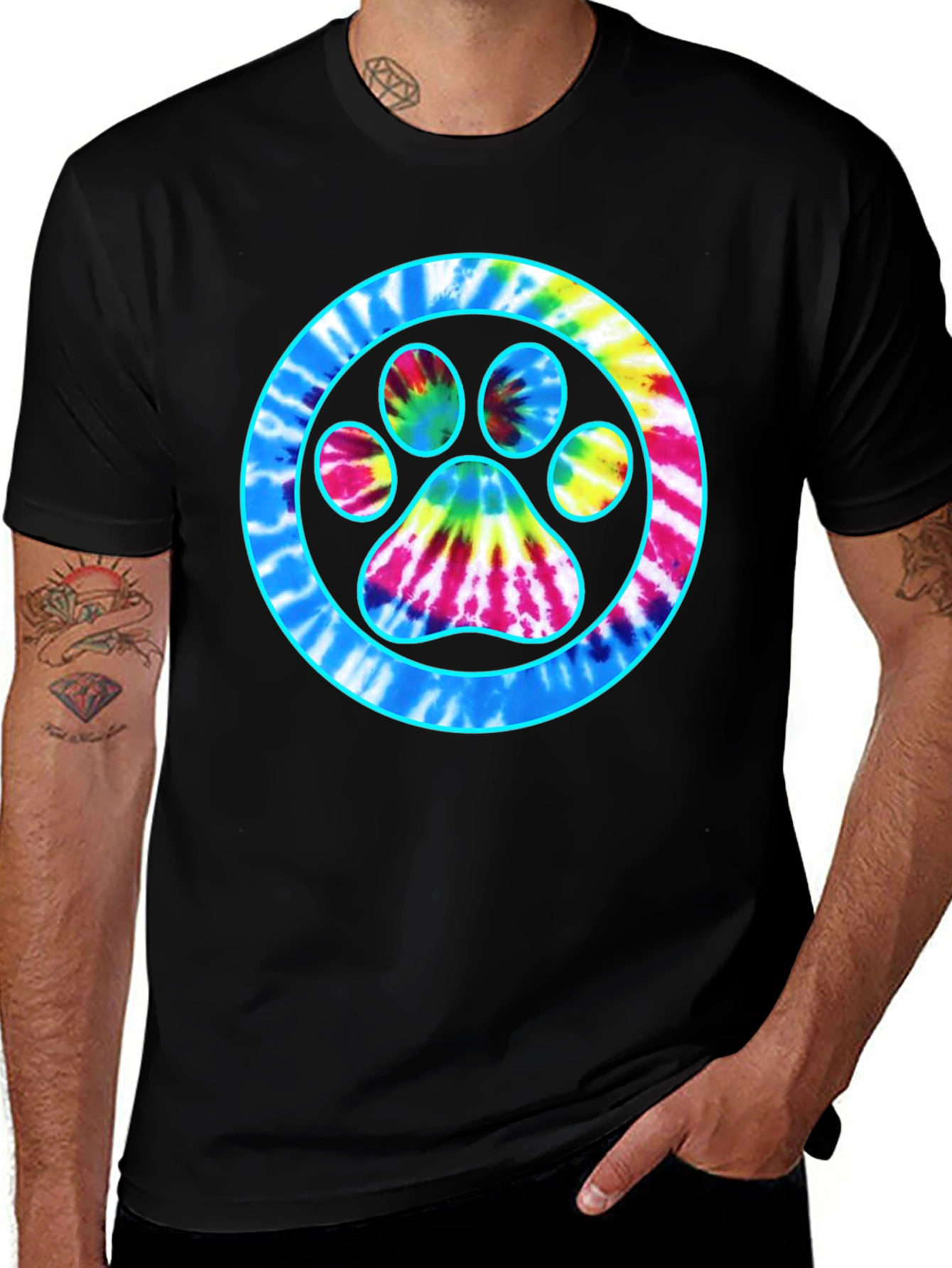 Variant 8 of Tie-Dye Paw Print Graphic Tee - Casual Comfort