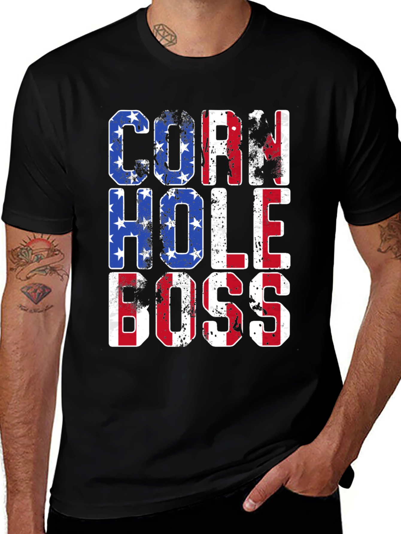 Variant 25 of Cornhole Boss T-Shirt - American Flag Design