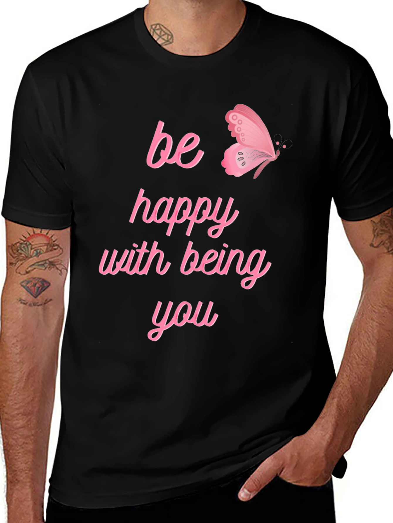 Variant 11 of Be Happy T-Shirt - Inspirational Butterfly Design