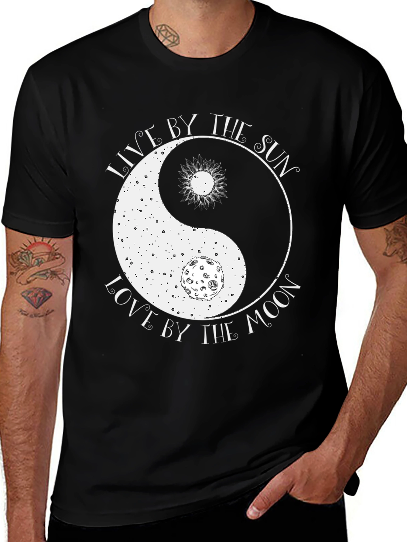 Yin Yang Sun & Moon Graphic T-Shirt - Live, Love, Celestial