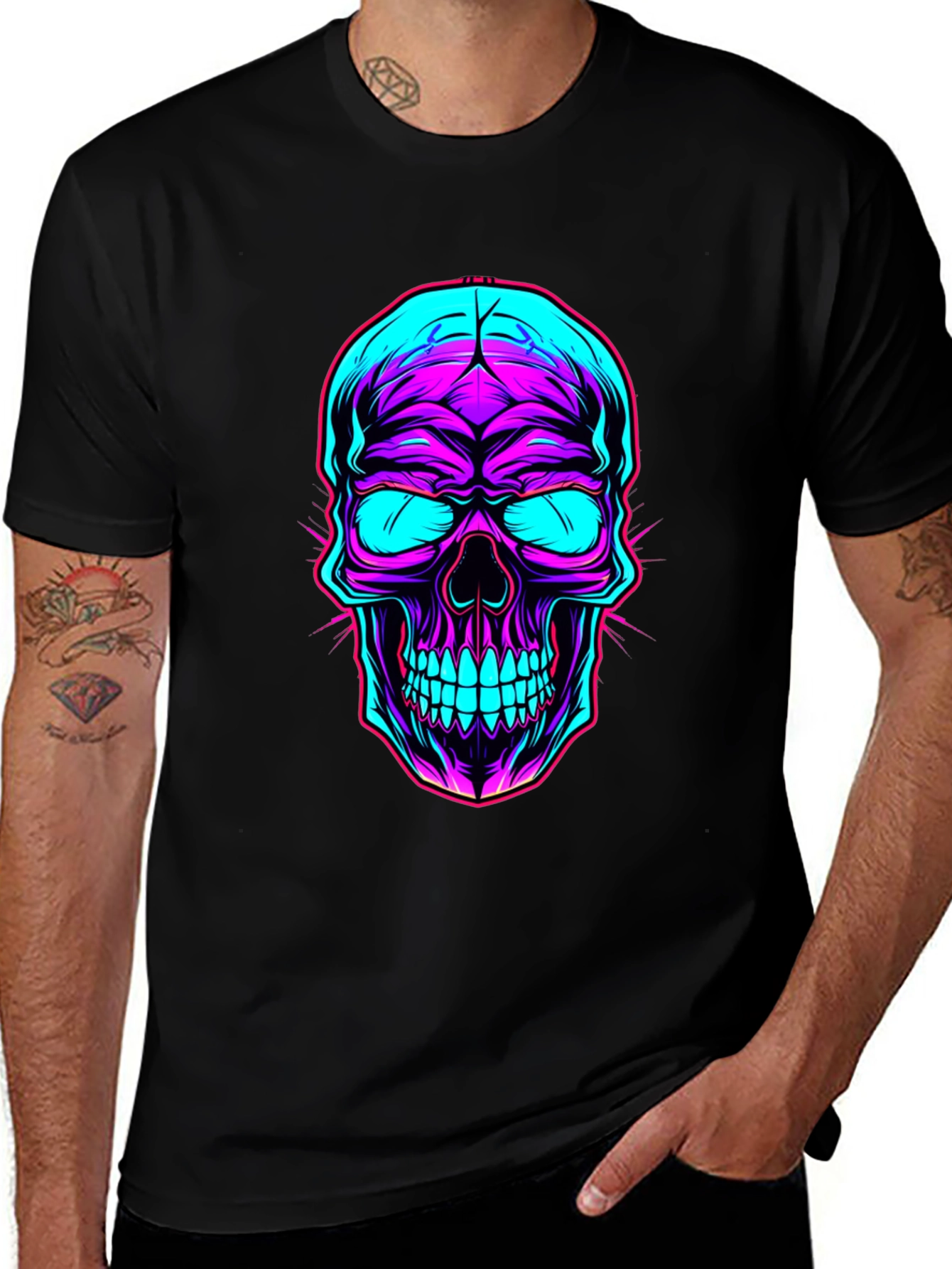 Variant 8 of Neon Skull Graphic Black T-Shirt