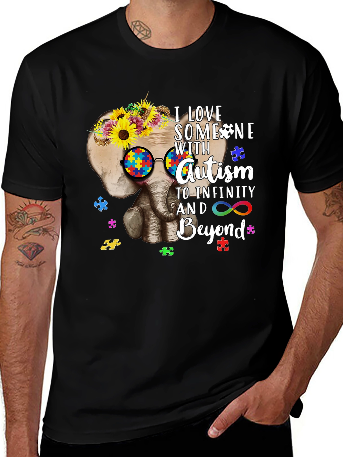 Variant 14 of Autism Awareness T-Shirt: Elephant & Sunflower Design