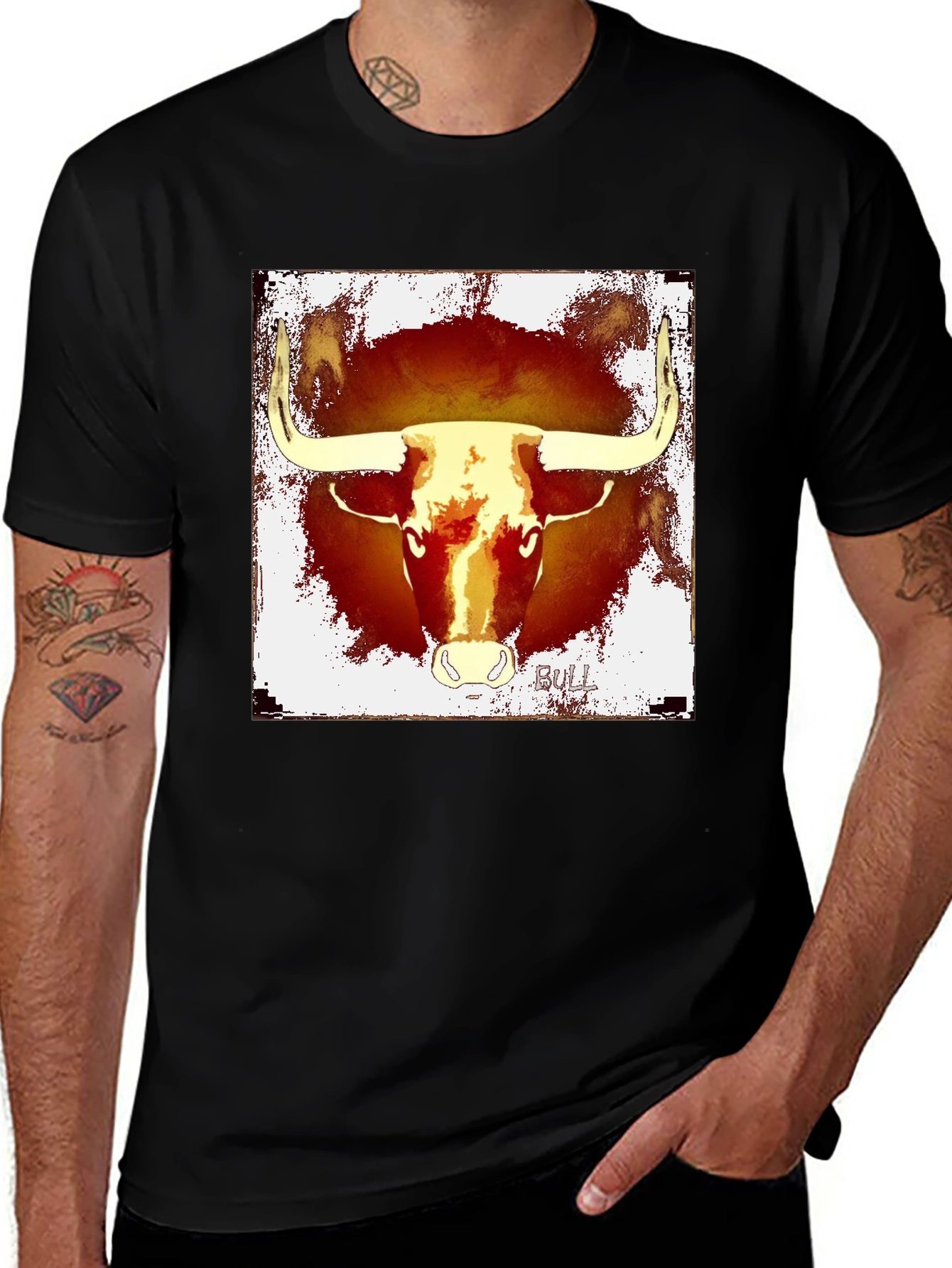 Variant 11 of Graphic Bull Tee - Men's Black Short Sleeve T-Shirt