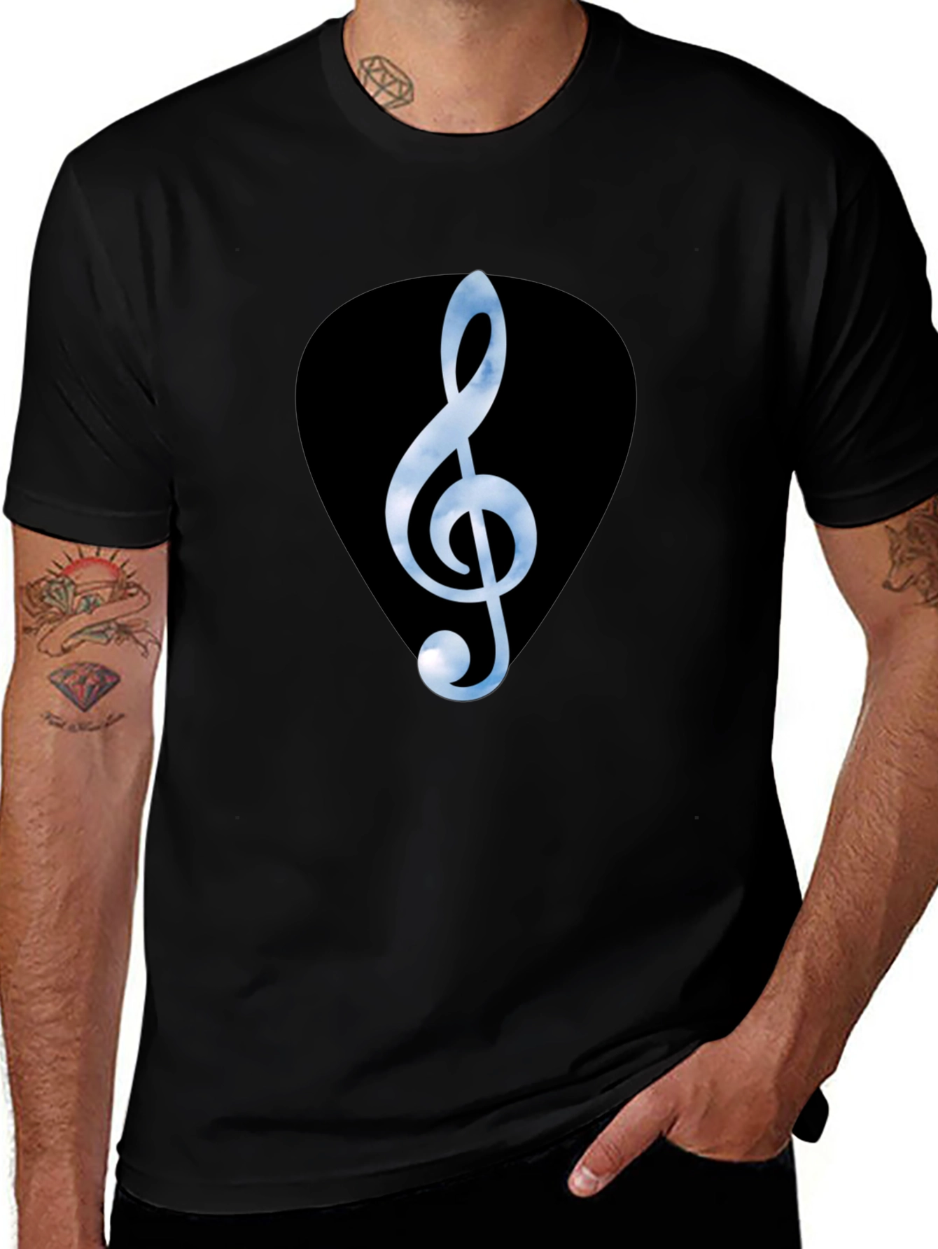 Variant 26 of Treble Clef Guitar Pick Graphic Tee - Black