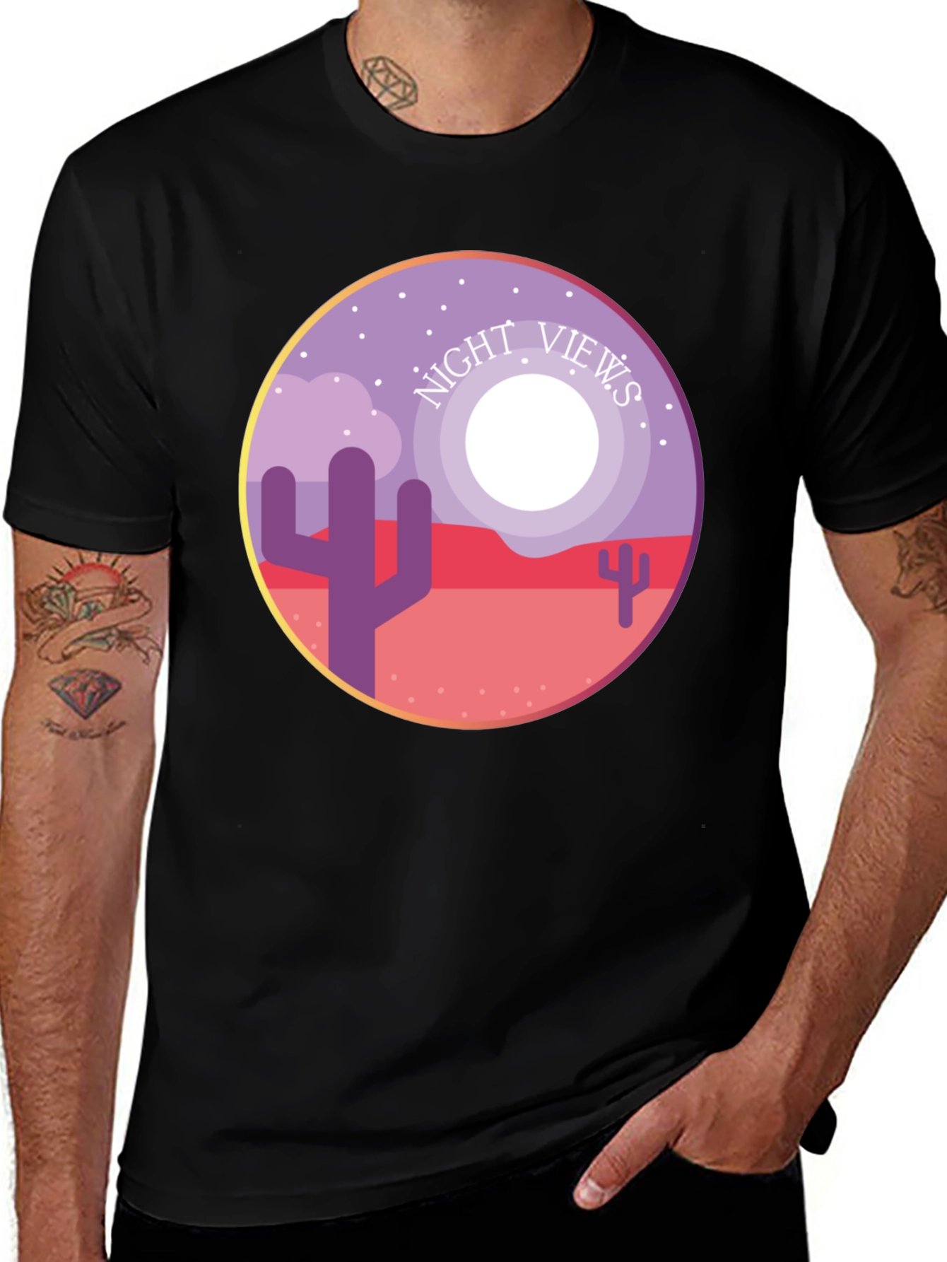 Variant 29 of Night Views Desert T-Shirt - Unique Cactus Design