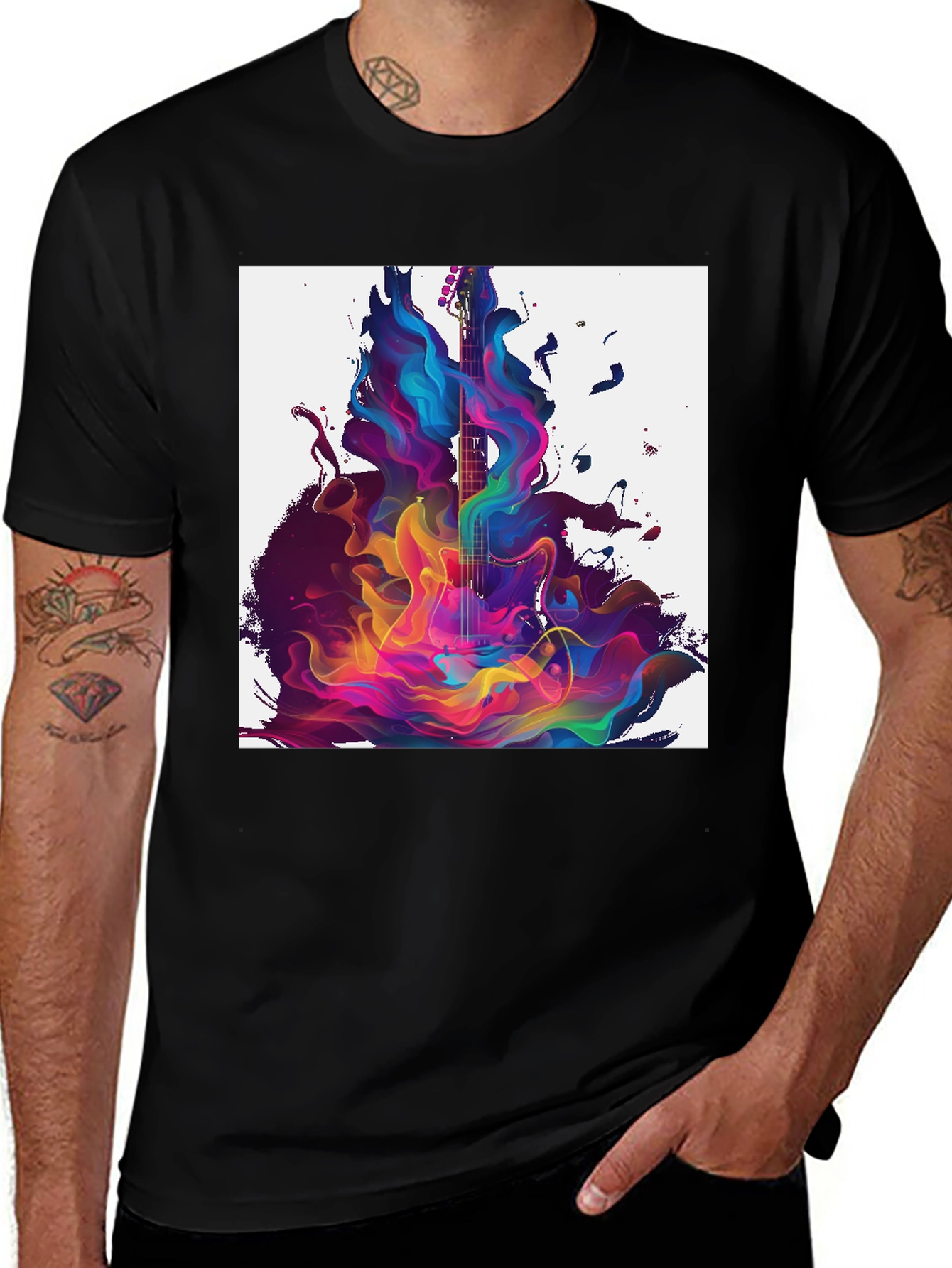 Variant 29 of Abstract Guitar Graphic Black T-Shirt