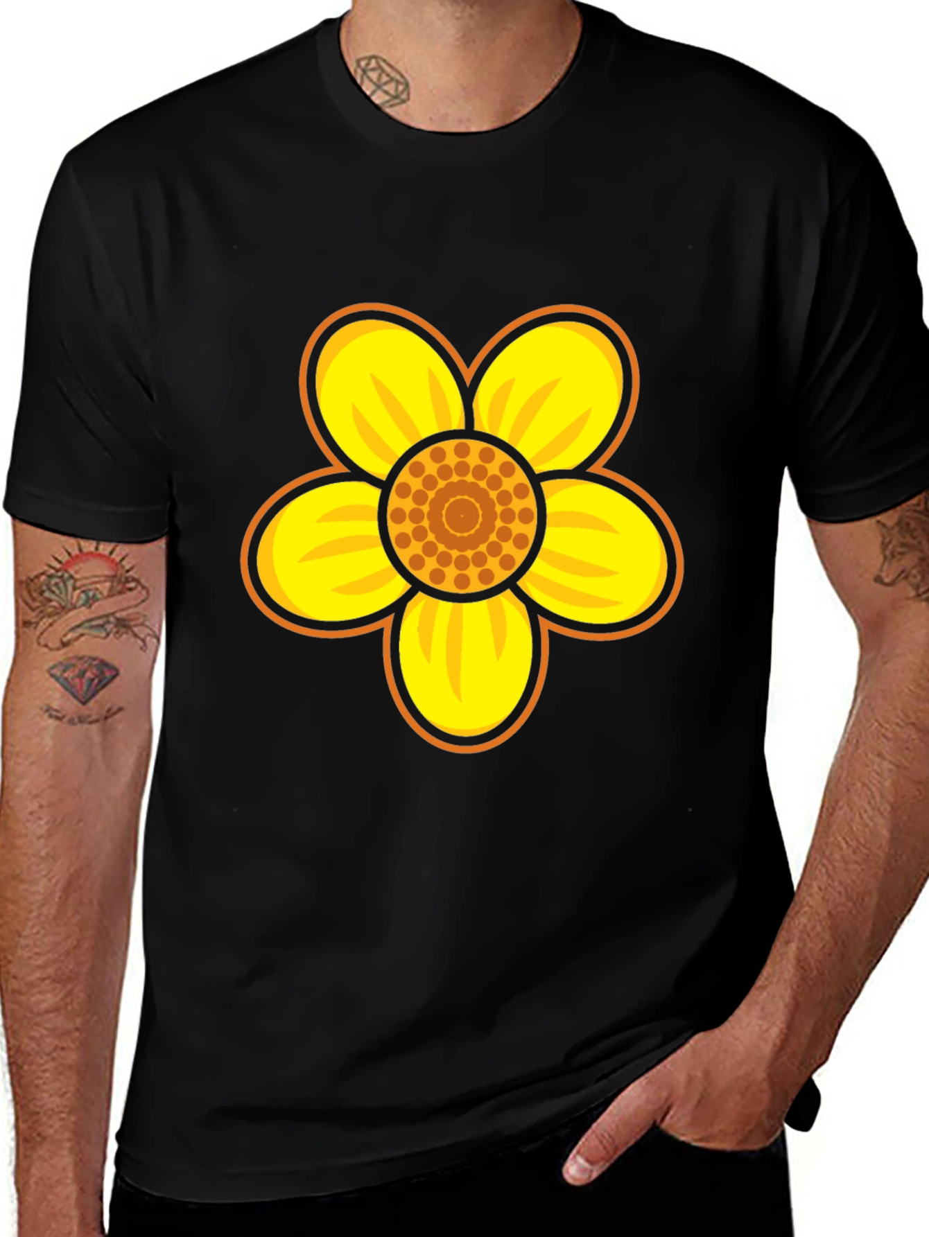 Variant 12 of Black T-Shirt with Bold Flower Graphic