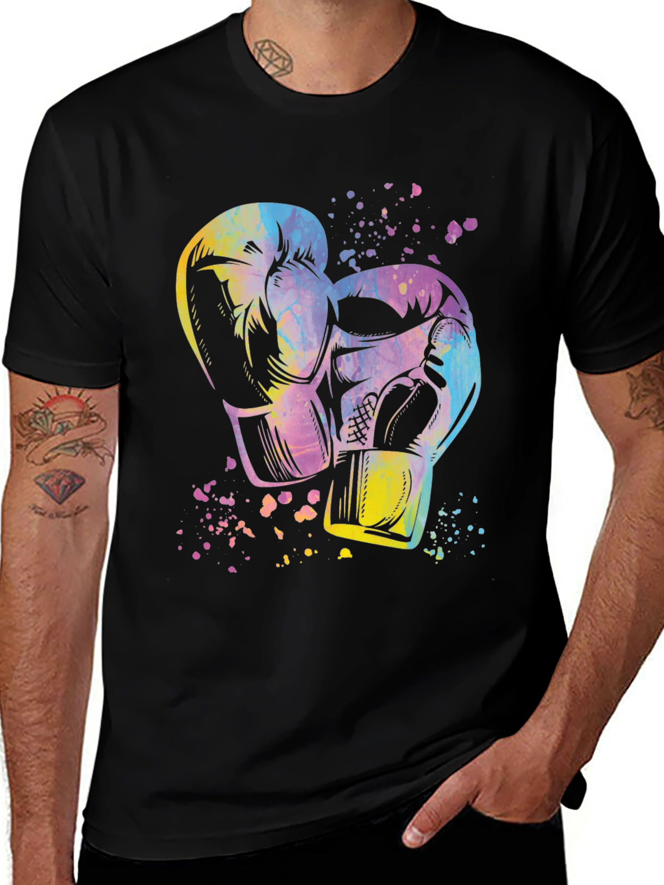 Variant 4 of Colorful Boxing Gloves Graphic T-Shirt - Black