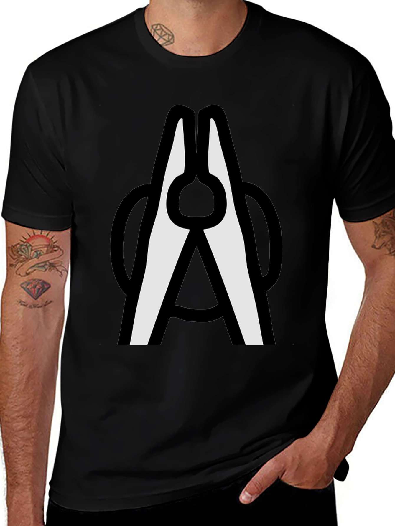Black Clothespin Graphic T-Shirt - Modern Crew Neck Tee main image