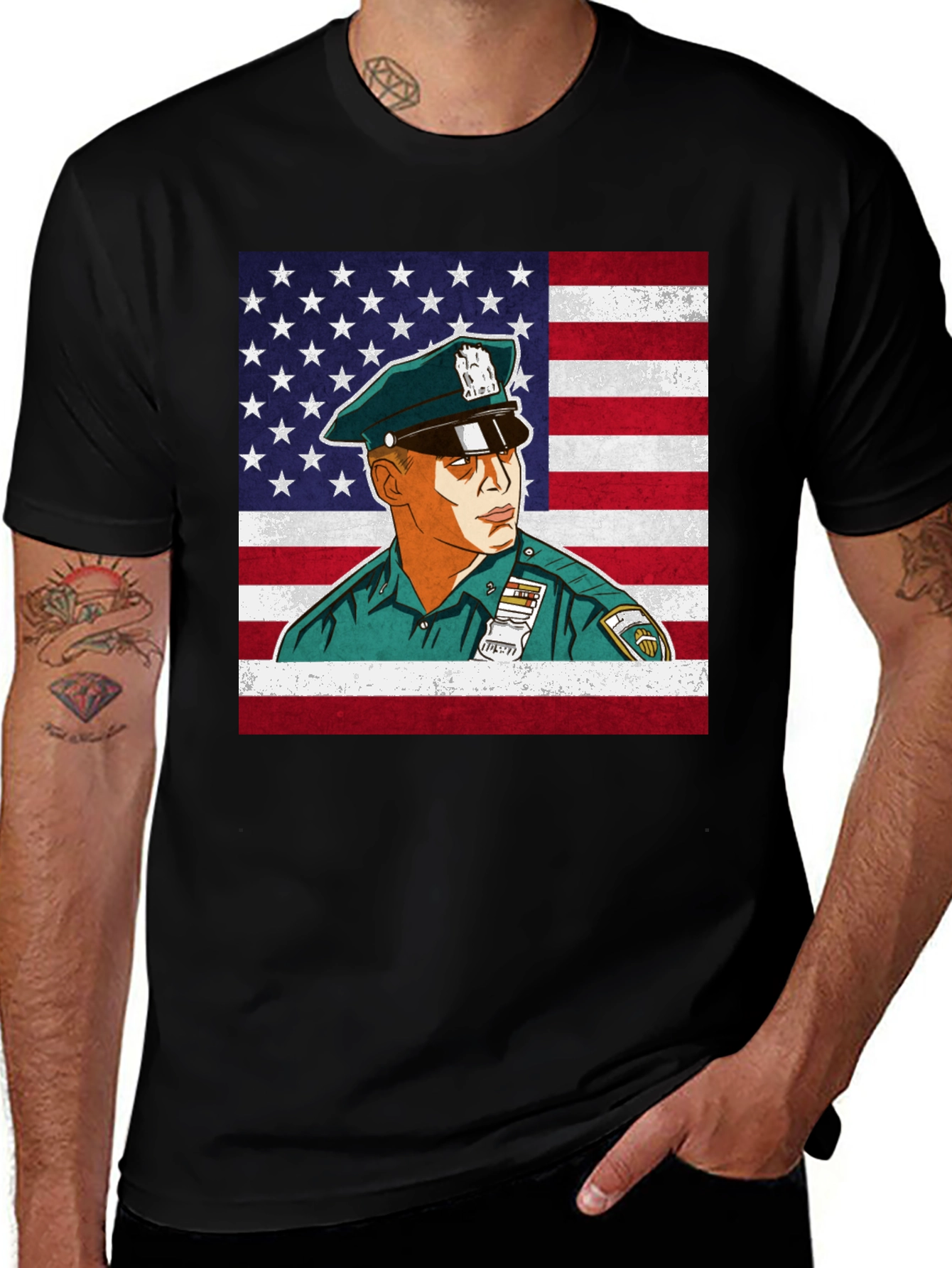 Variant 5 of Police Officer American Flag Graphic Tee