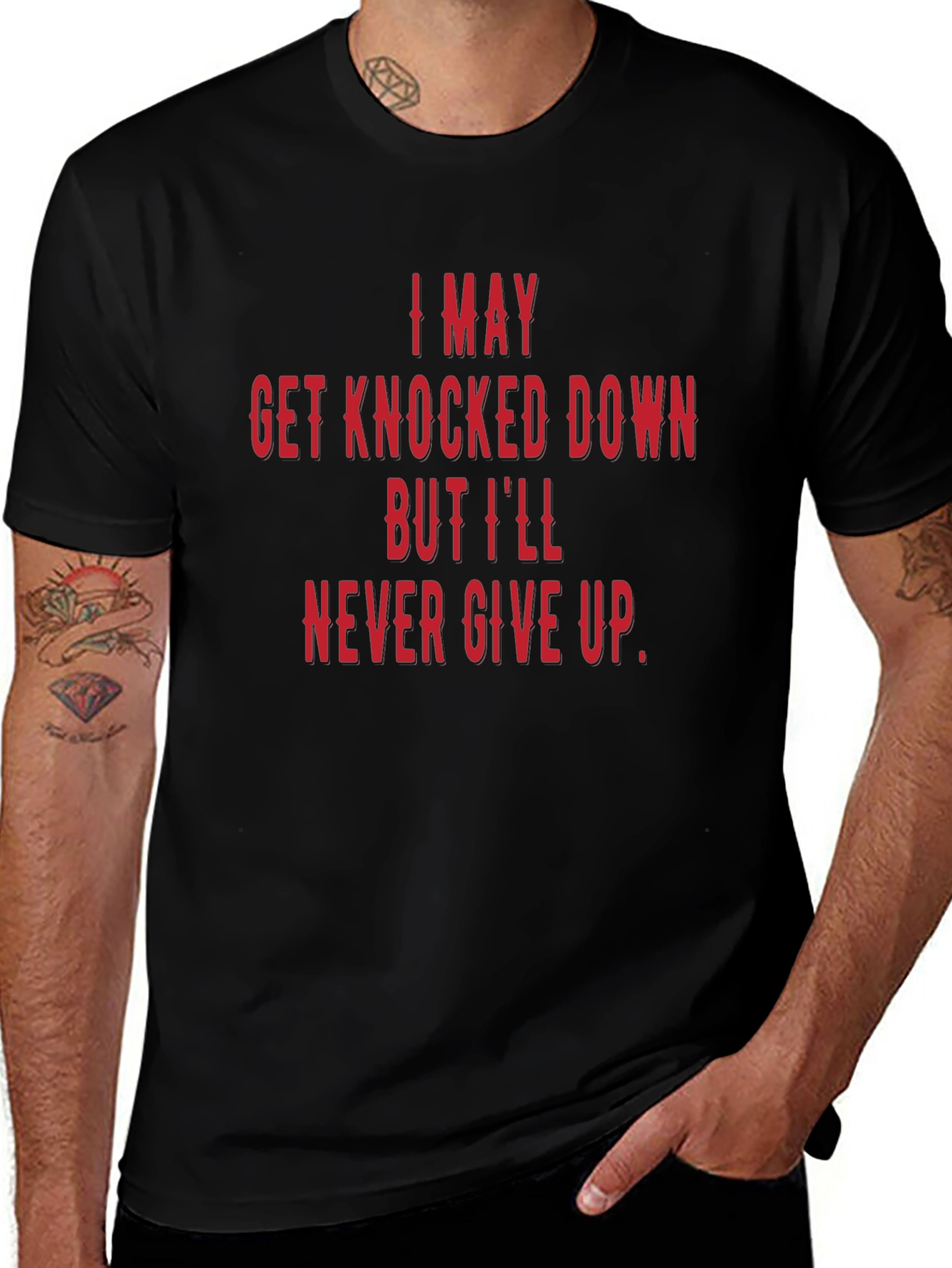 Variant 15 of Motivational Graphic T-Shirt - Never Give Up Black Tee