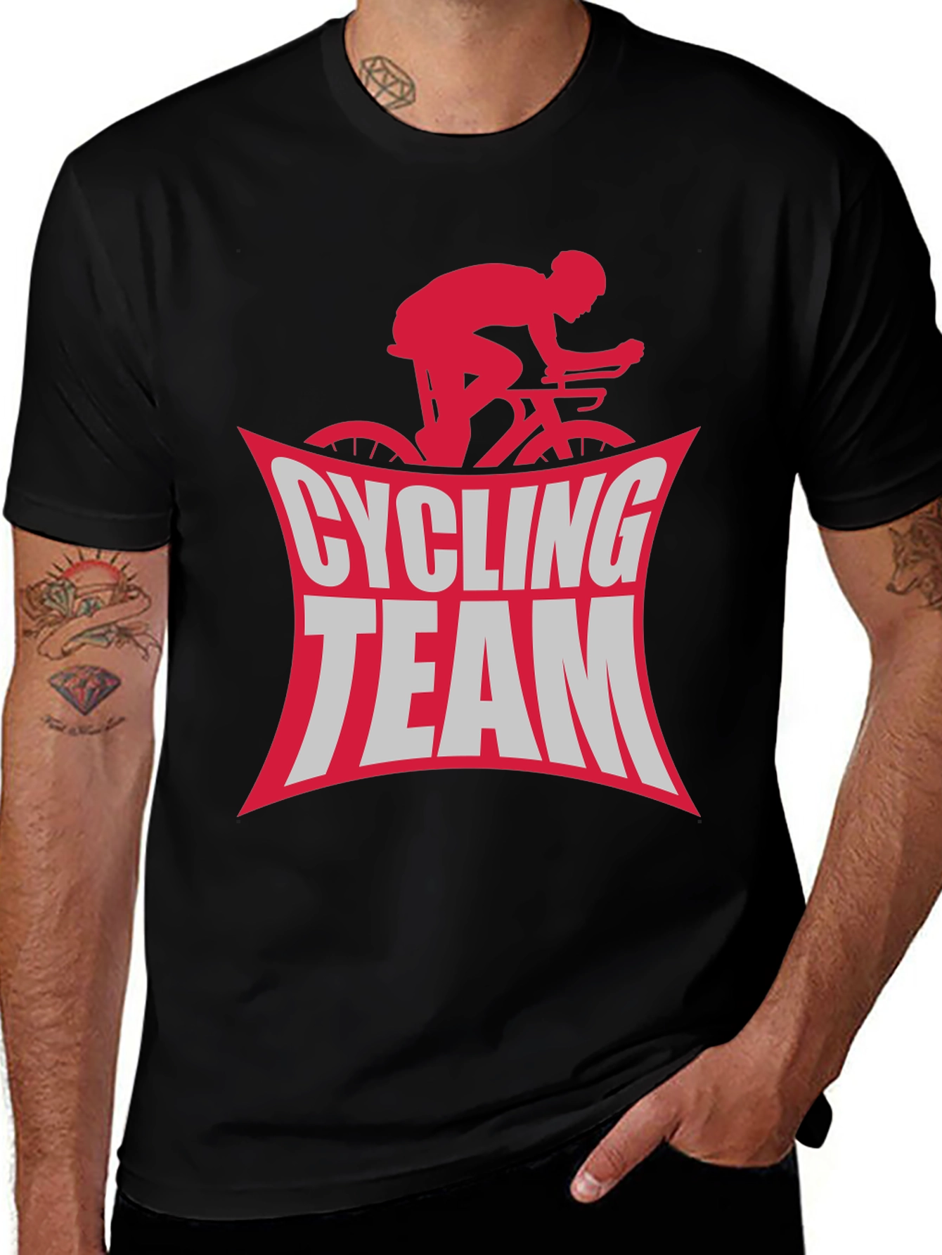 Variant 7 of Cycling Team Graphic Tee - Black Cotton T-Shirt
