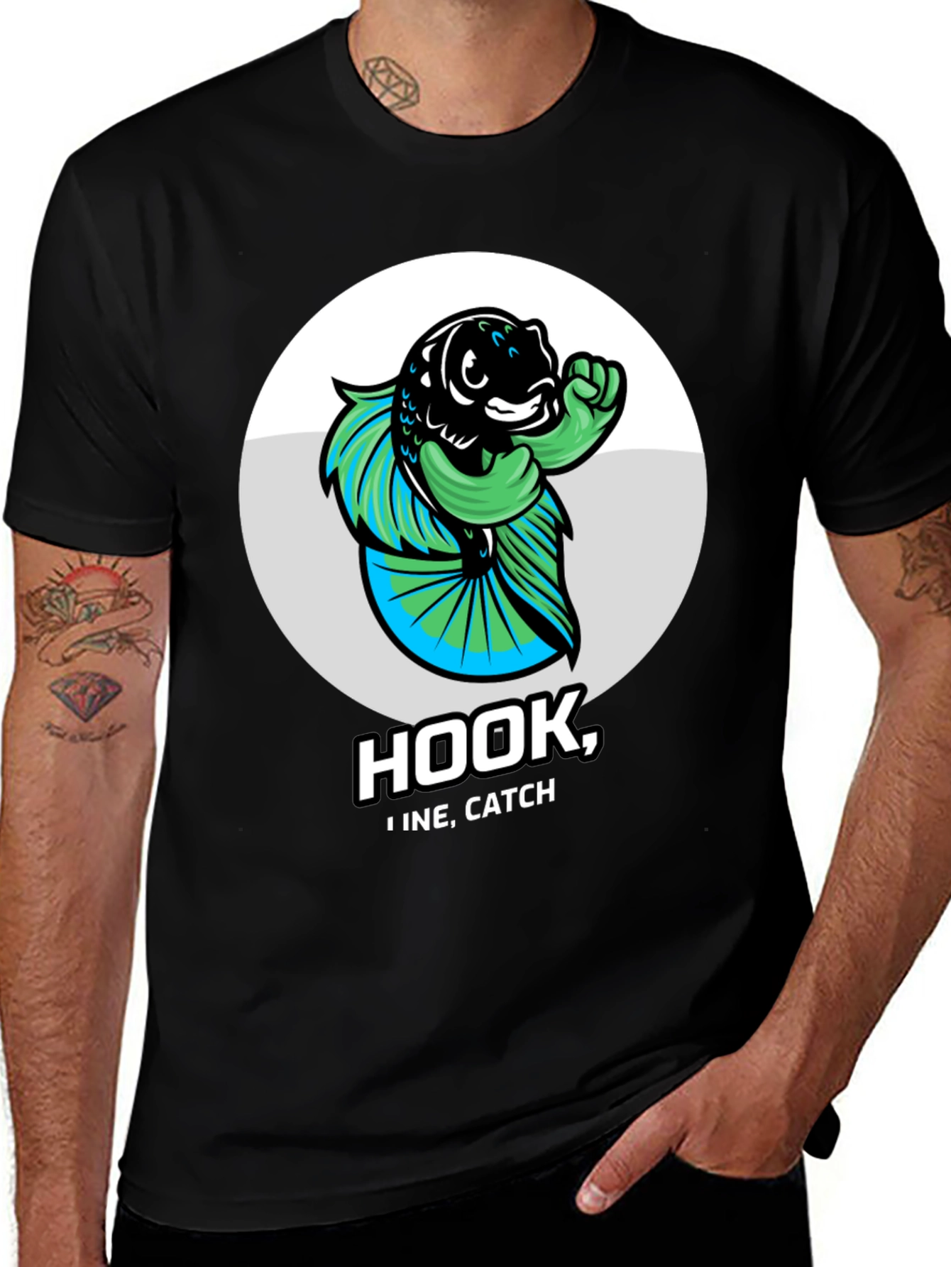 Variant 22 of Hook, Line, Catch Fishing T-Shirt with Betta Fish Design