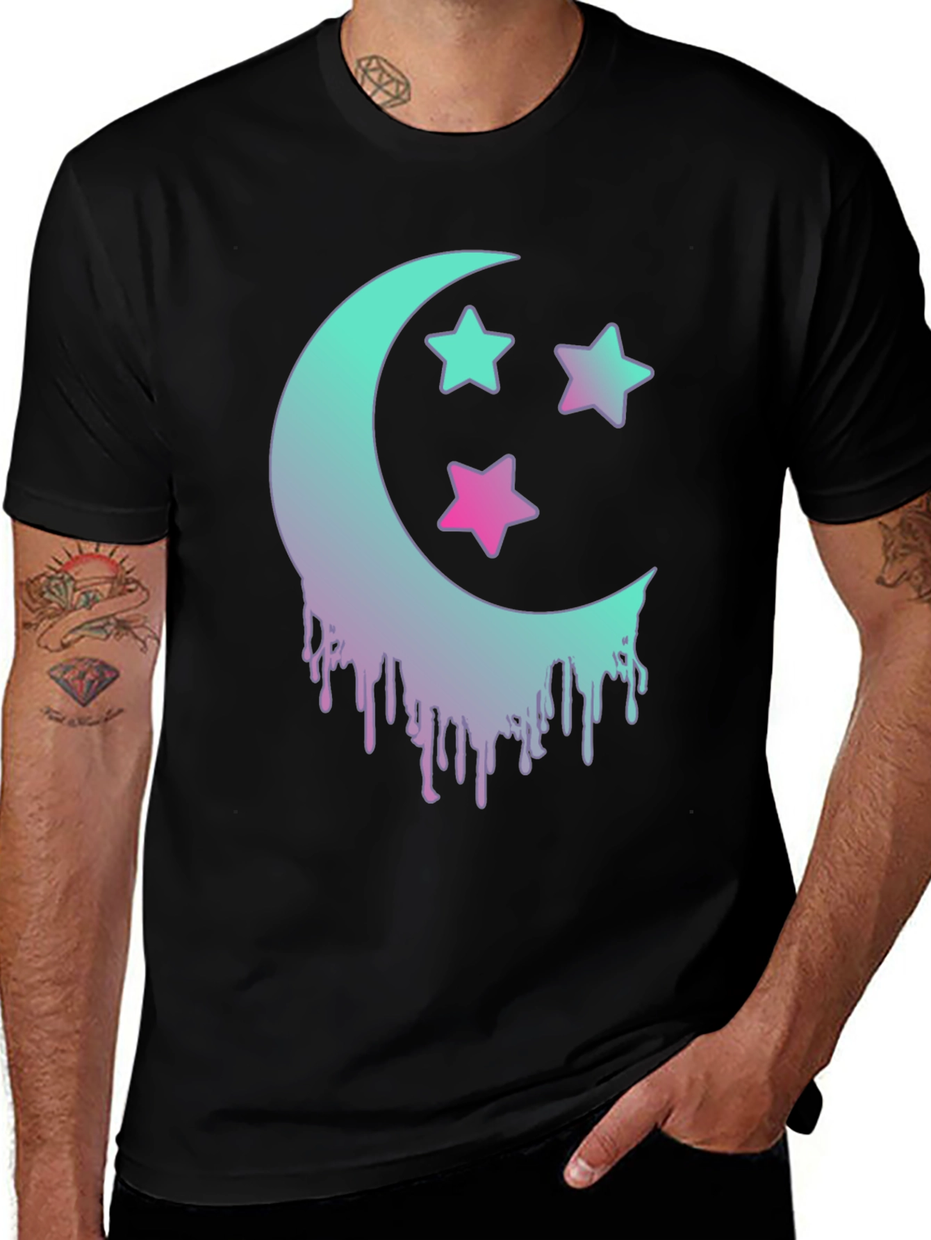 Variant 18 of Moon & Stars Graphic Tee - Trendy Black T-Shirt