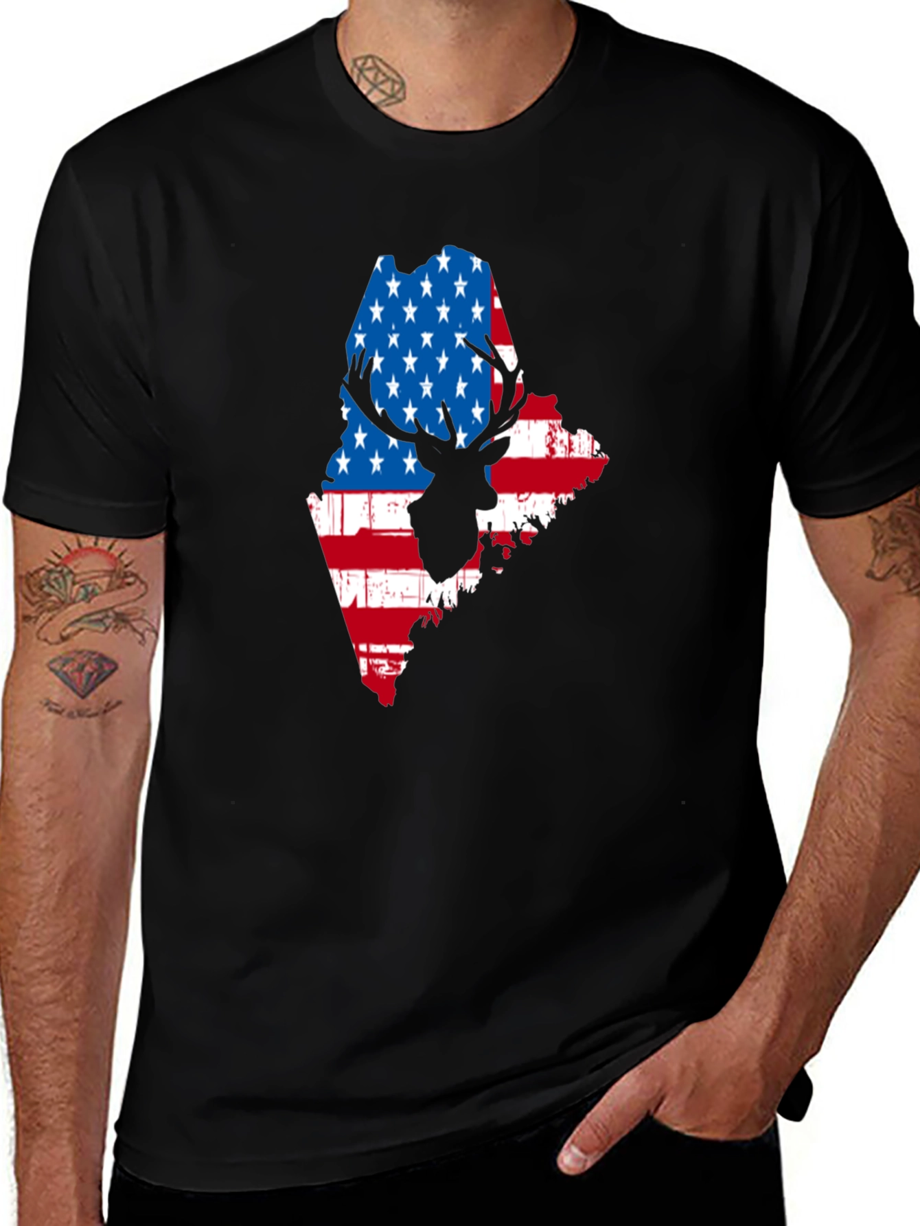 Maine Deer Flag Graphic Tee - USA Pride