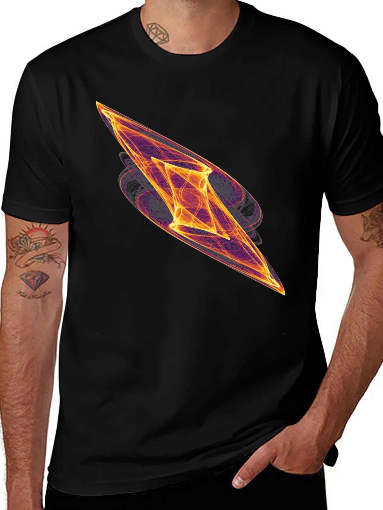 Variant 28 of Abstract Fire Diamond Graphic Tee - Black Cotton T-Shirt