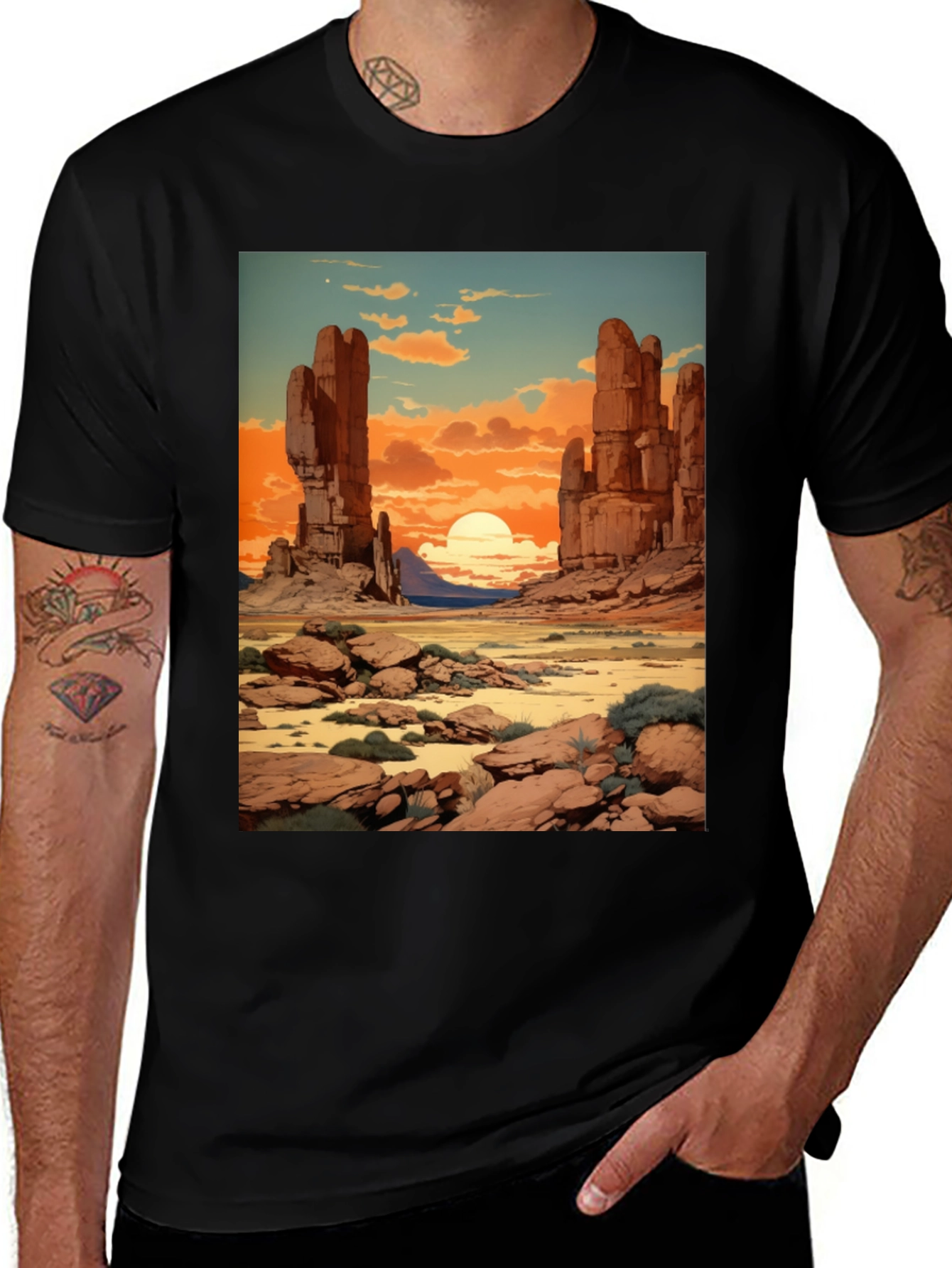 Variant 15 of Desert Sunset Graphic T-Shirt - Rock Formation Art Tee