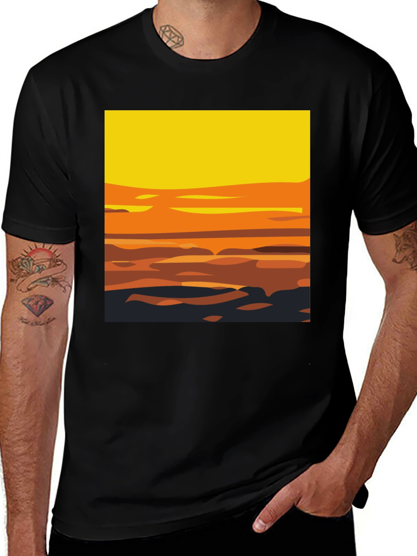 Variant 21 of Sunset Graphic Tee - Stylish Men's Black T-Shirt