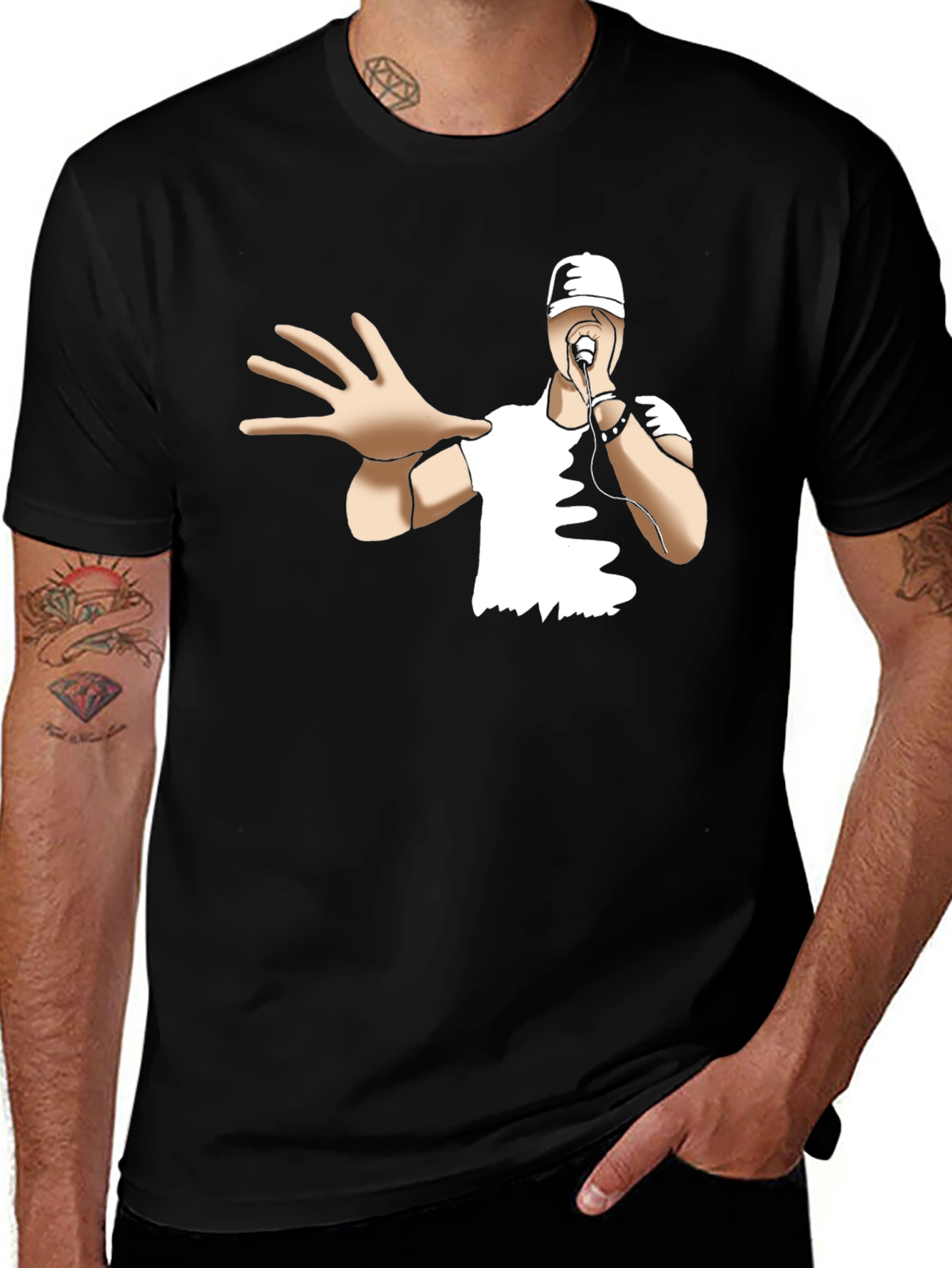 Variant 24 of Cool Cartoon Rapper Black T-Shirt