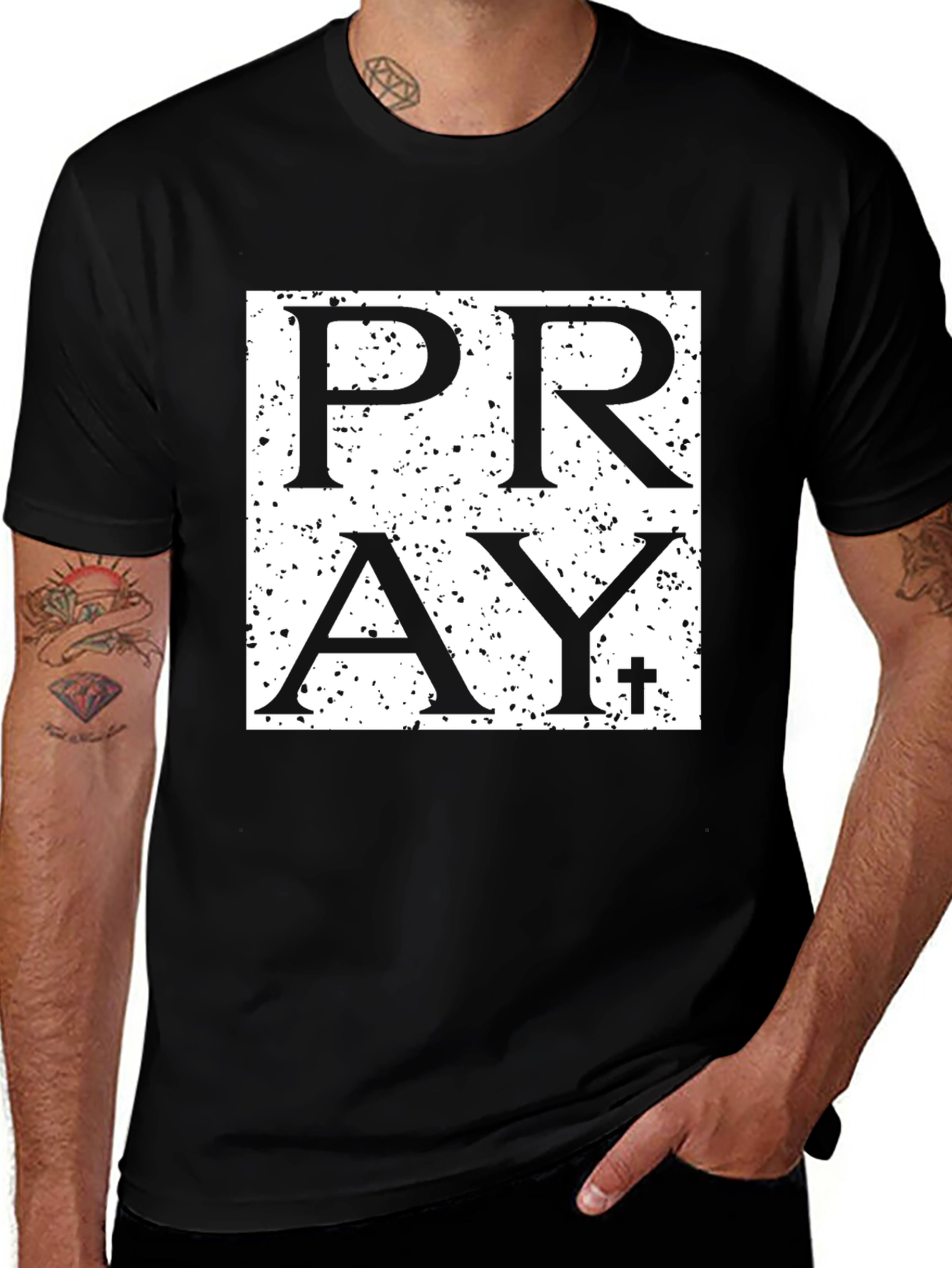 Pray Graphic Print Black T-Shirt