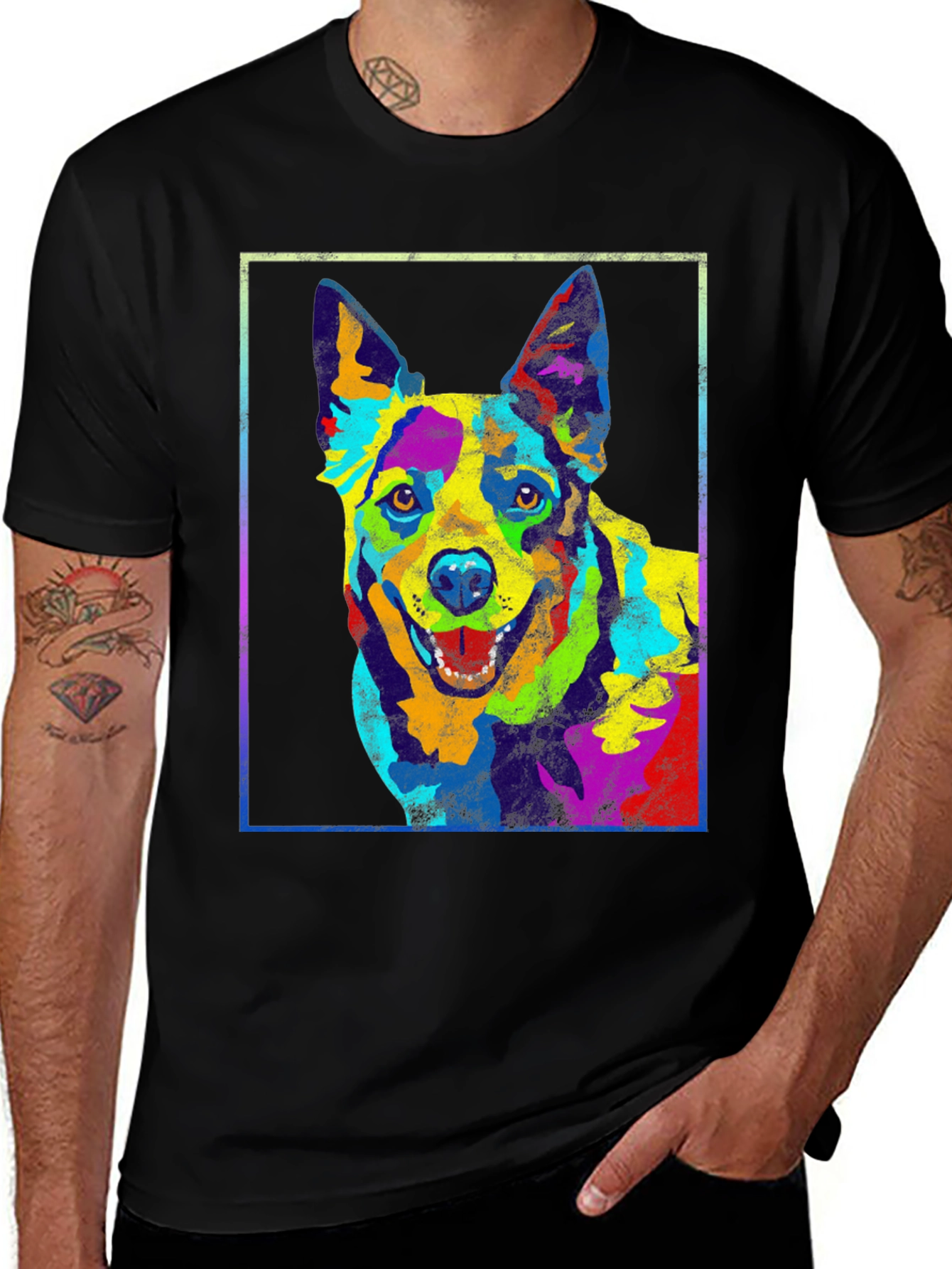 Variant 25 of Colorful Dog Graphic Print Black T-Shirt