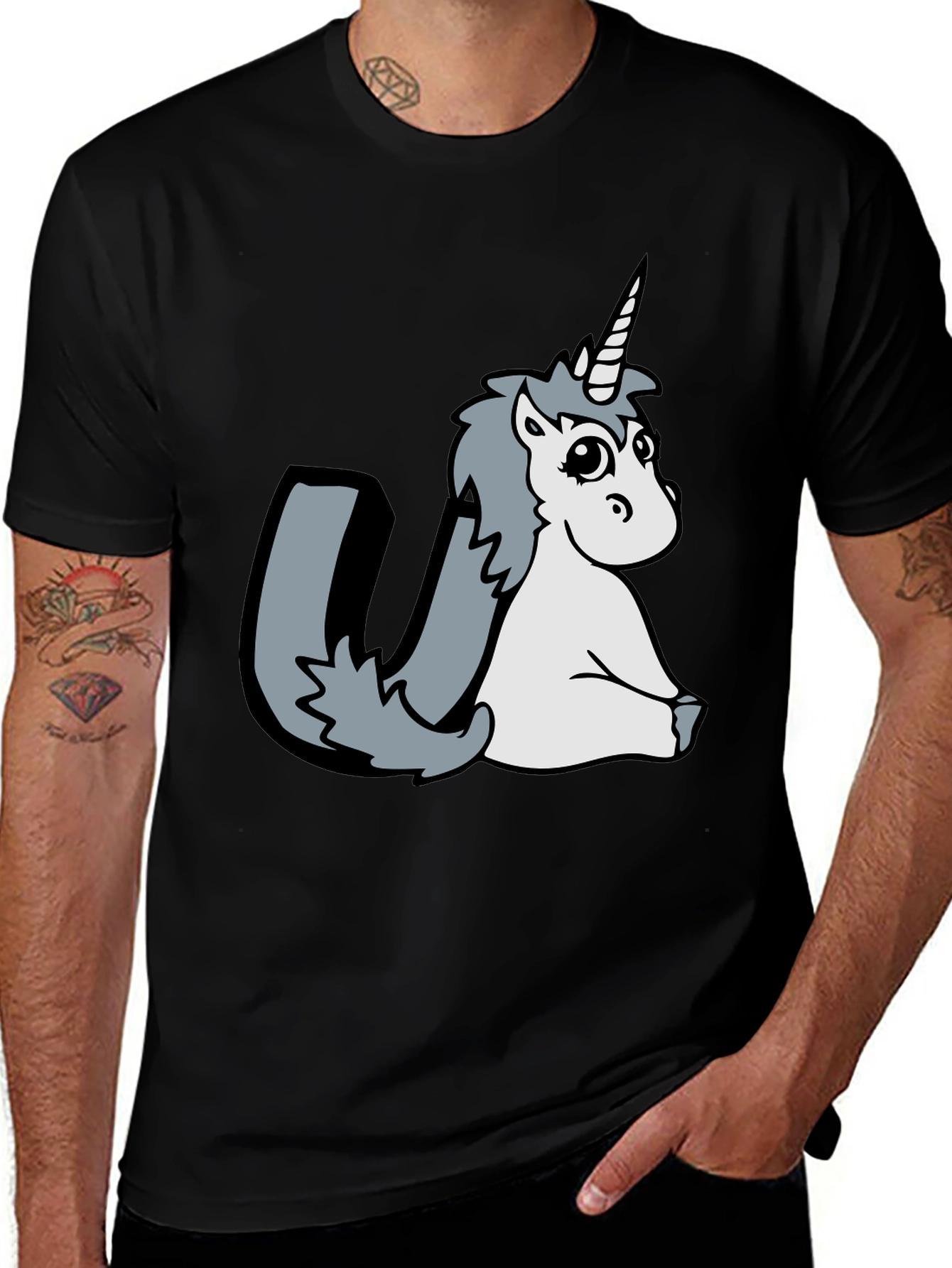 Variant 20 of Unicorn Graphic Tee - Black Cotton Blend T-Shirt