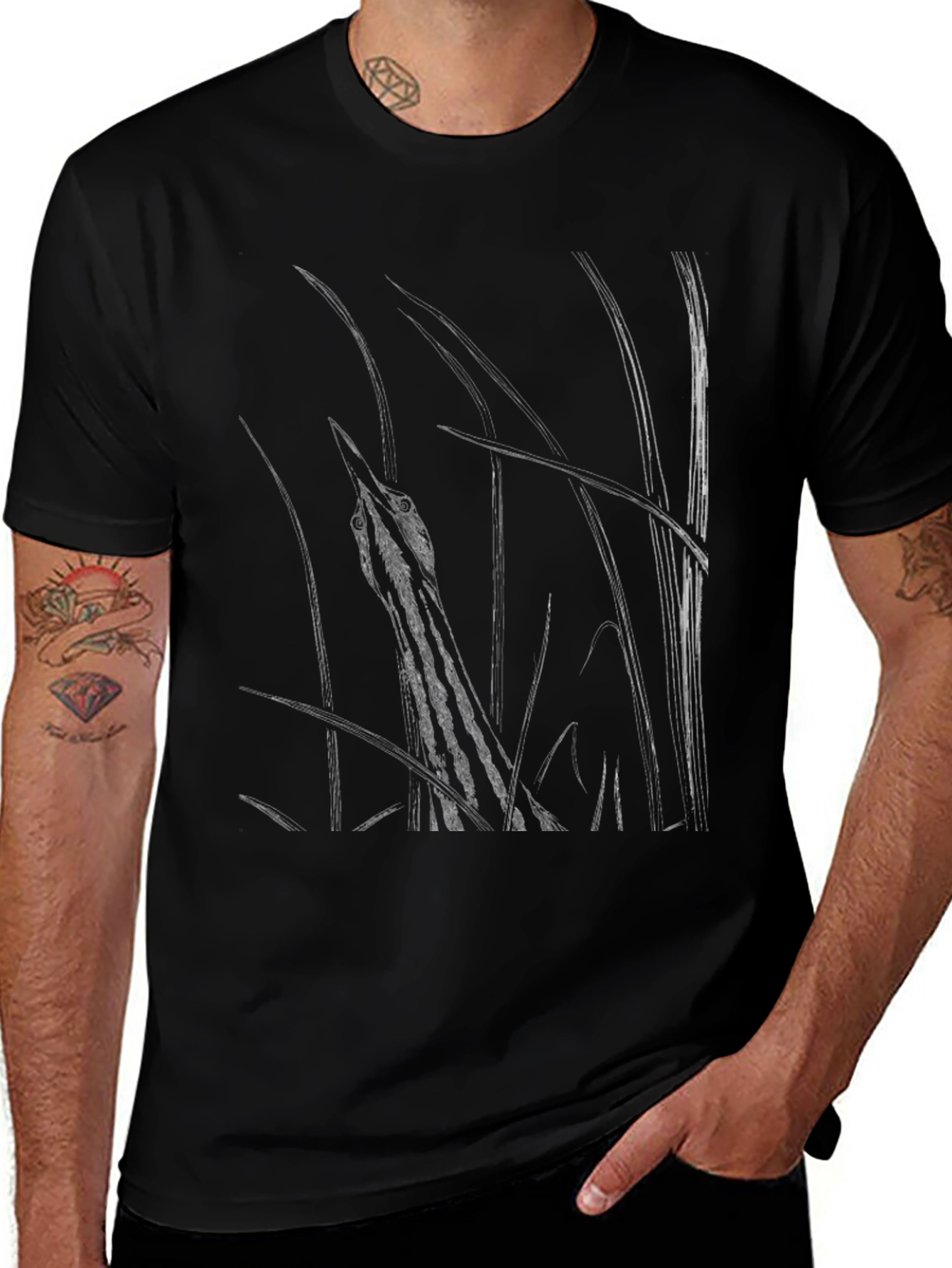 Variant 15 of Heron in Reeds Graphic Tee - Black