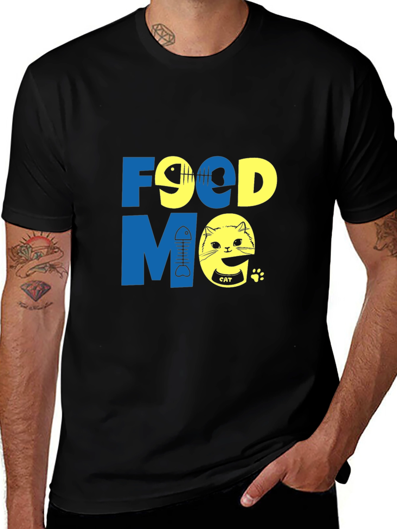 Variant 26 of Funny "Food Me" Cat Graphic T-Shirt