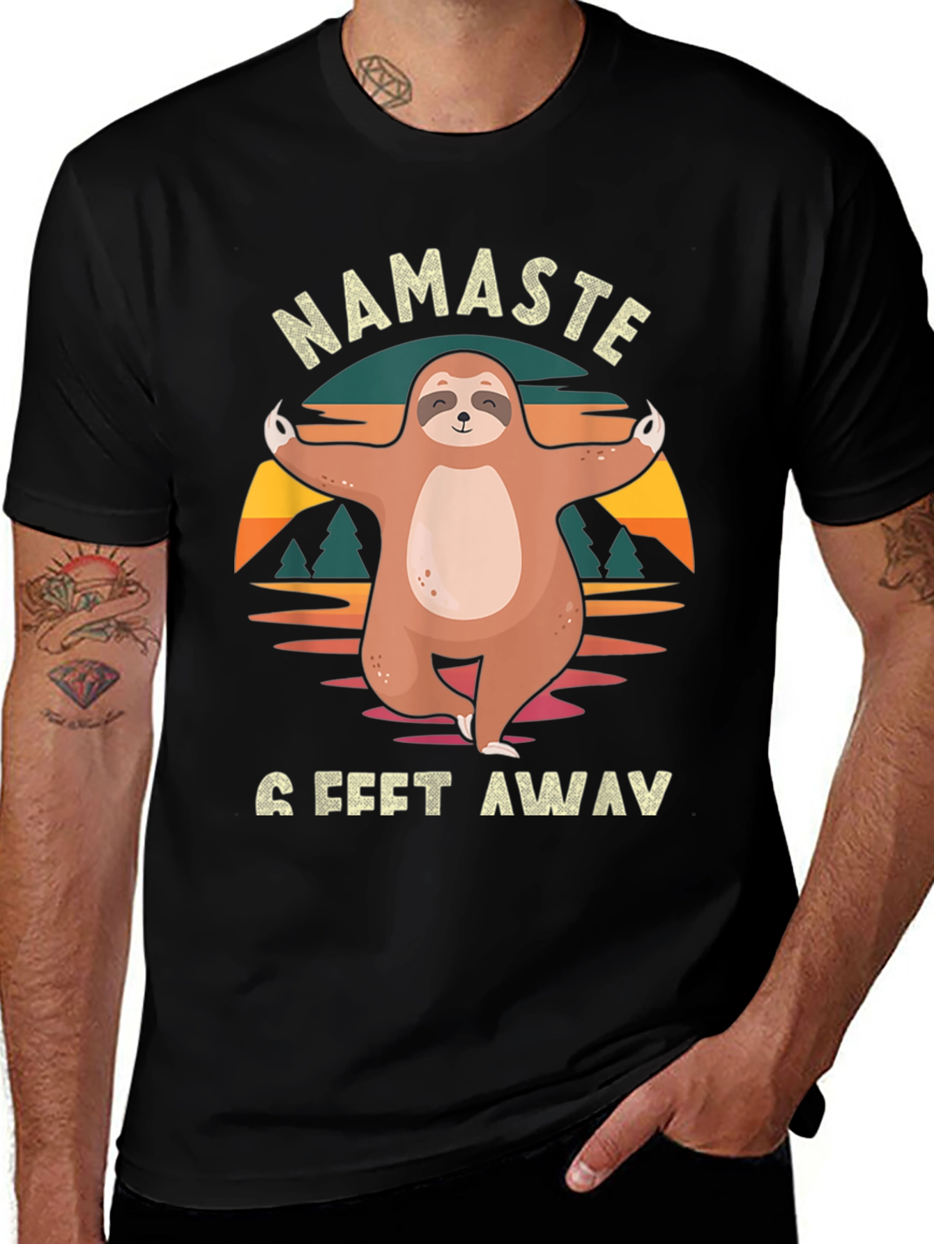 Variant 6 of Namaste 6 Feet Away Sloth Graphic Tee